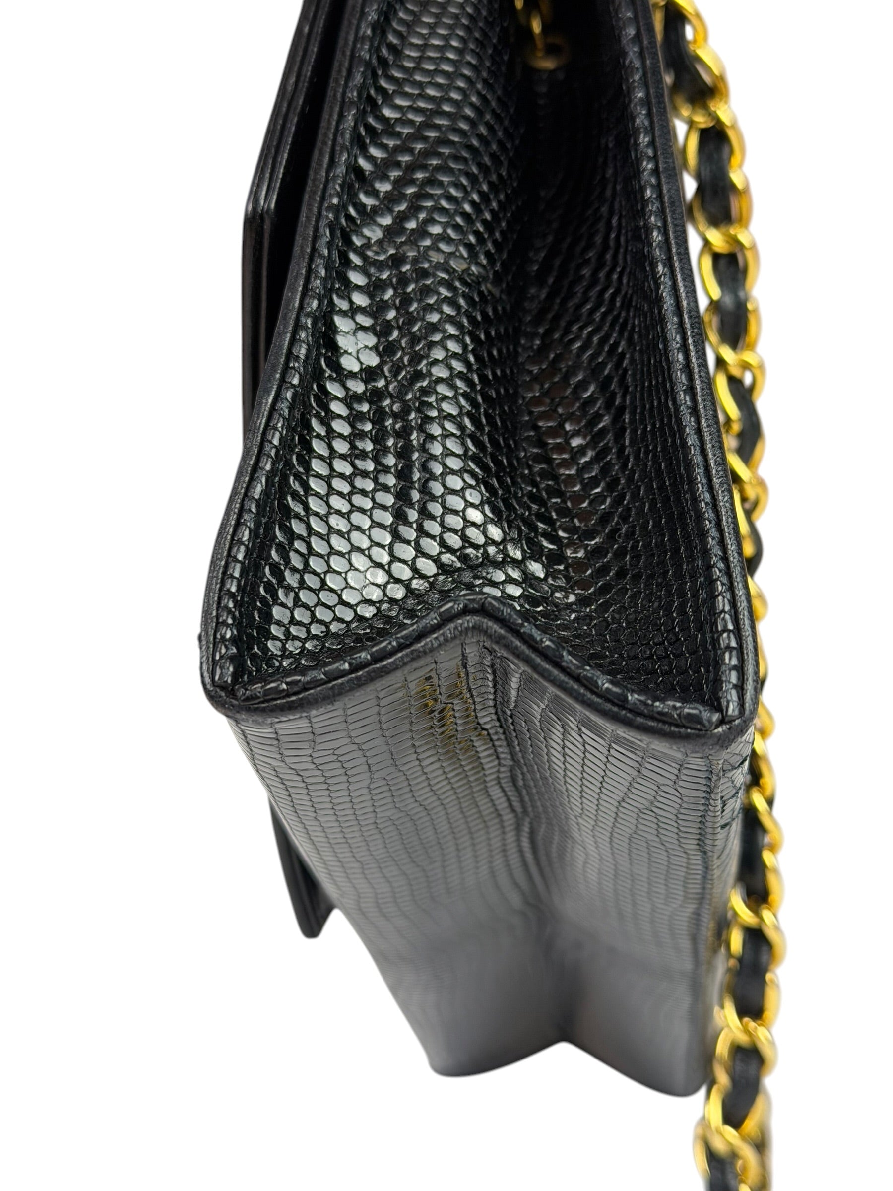 Chanel Black Lizard Leather Envelope Flap Bag 1986