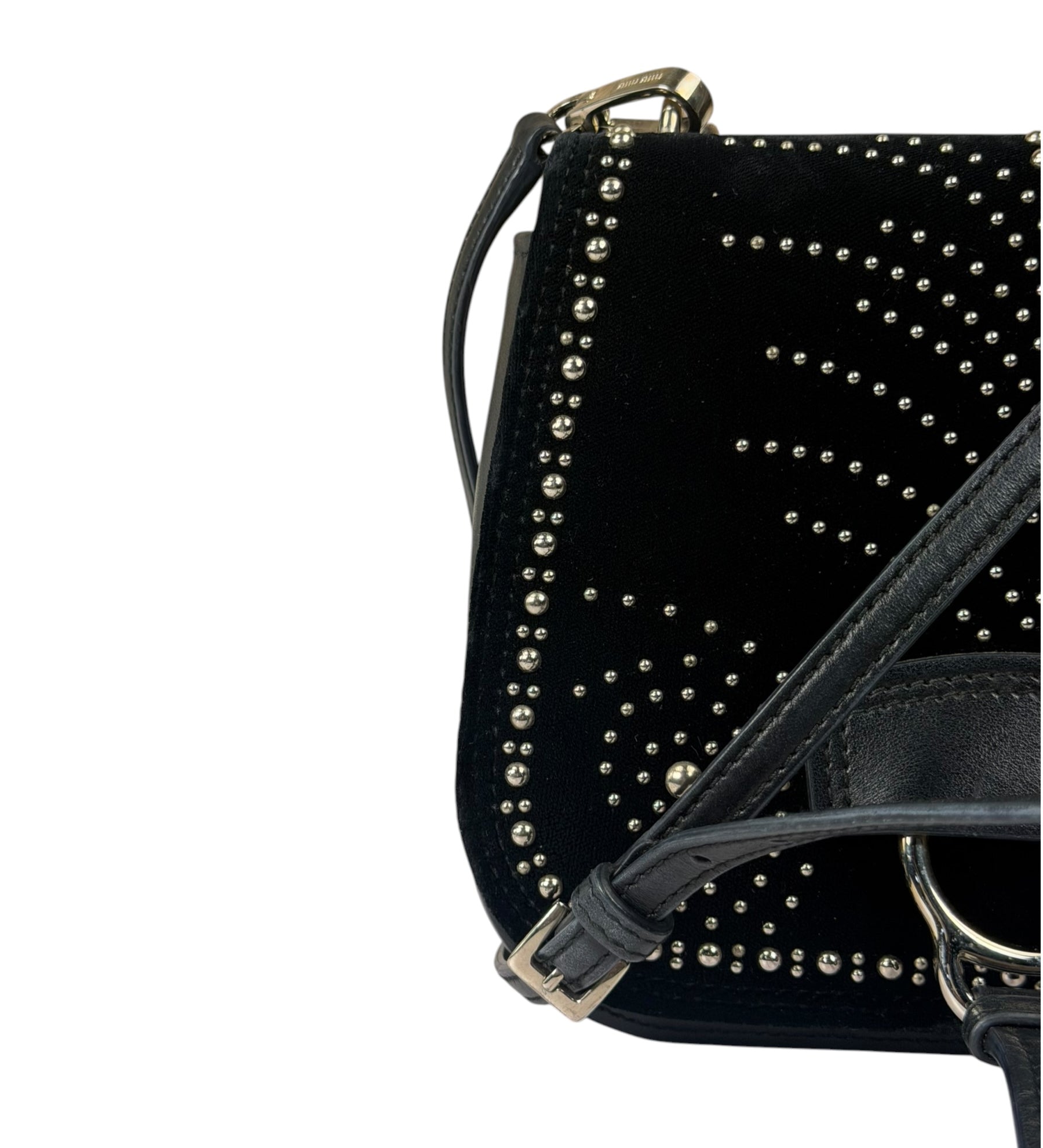 Miu Miu Dahlia Studded Black Velour Two-way Bag