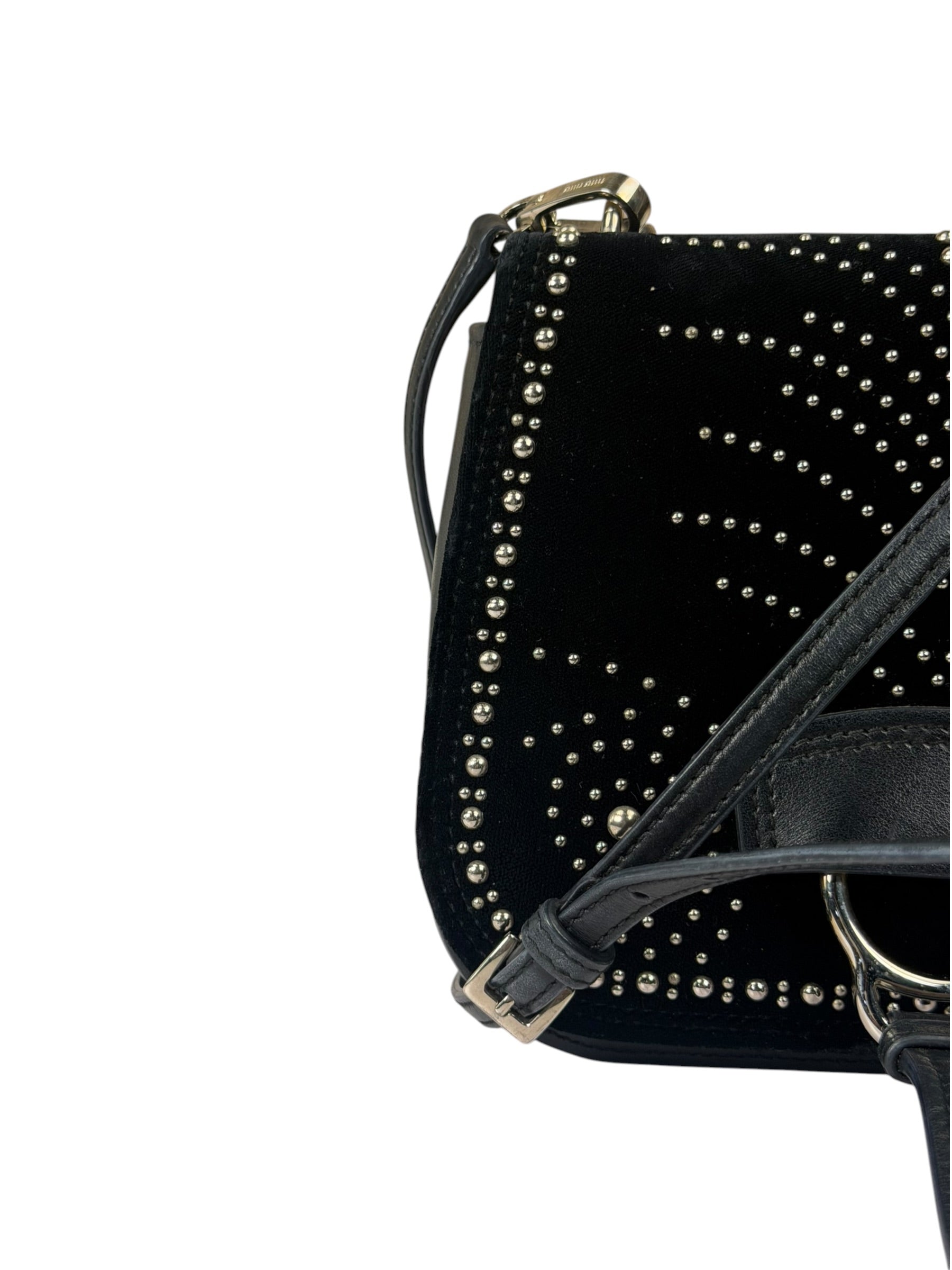 Miu Miu Dahlia Studded Black Velour Two-way Bag