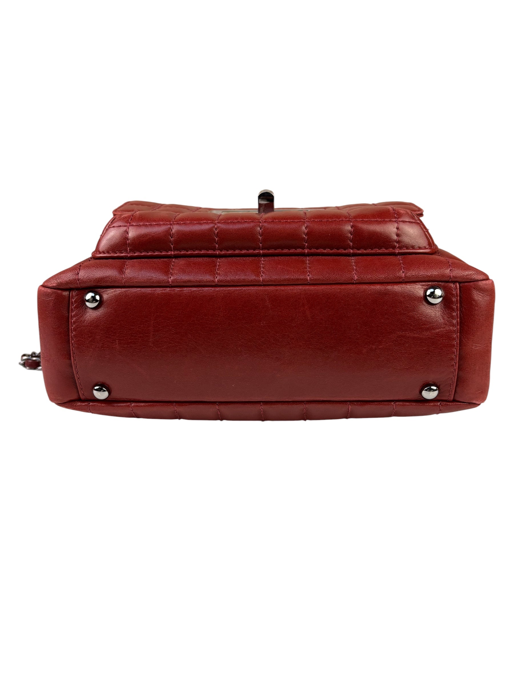 Chanel Red Lambskin Chocolate Bar Mademoiselle Reissue Square Tote  2004