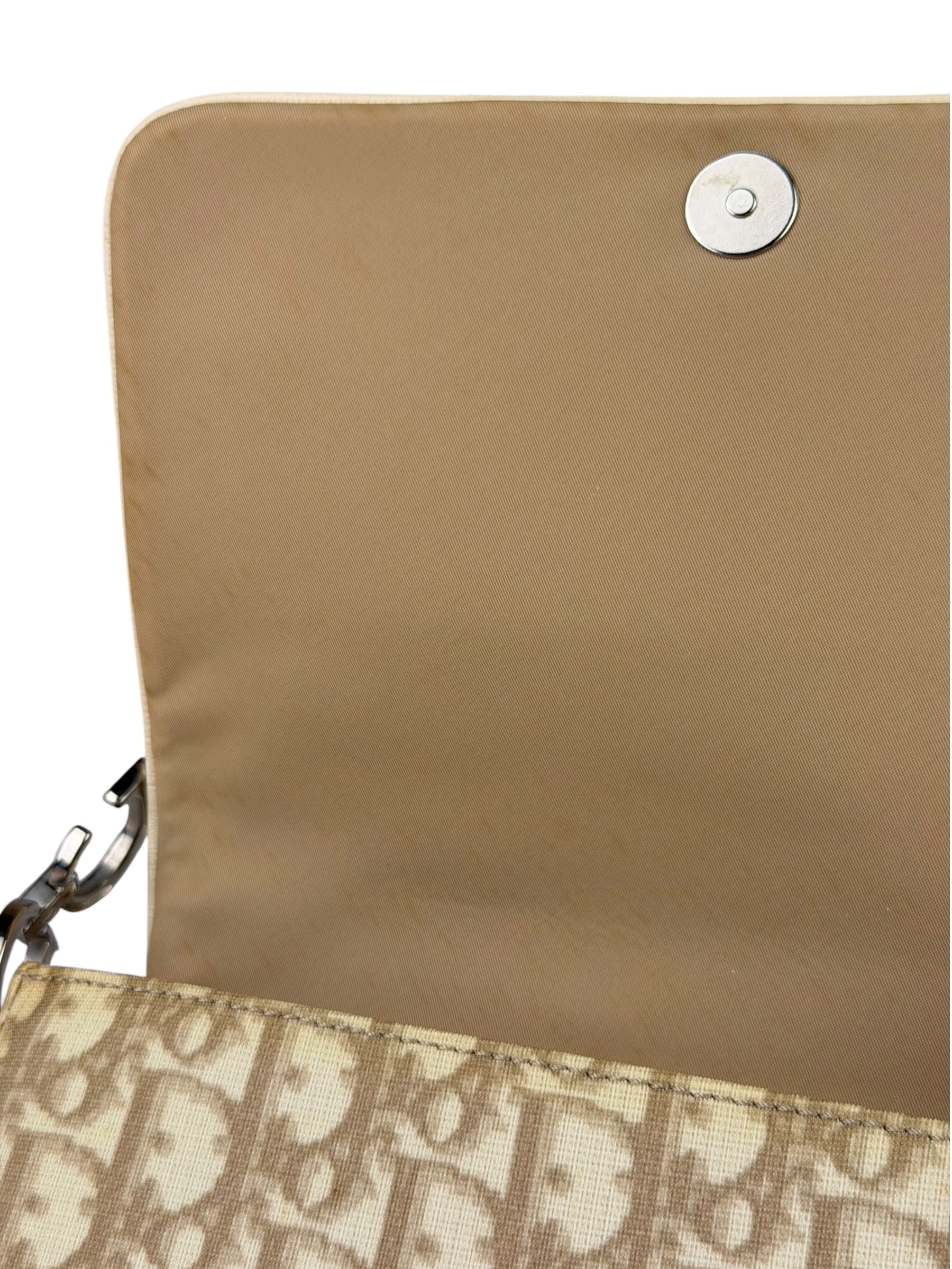 Christian Dior Beige Leather Trim Trotter Floral Embroidered Flap Bag