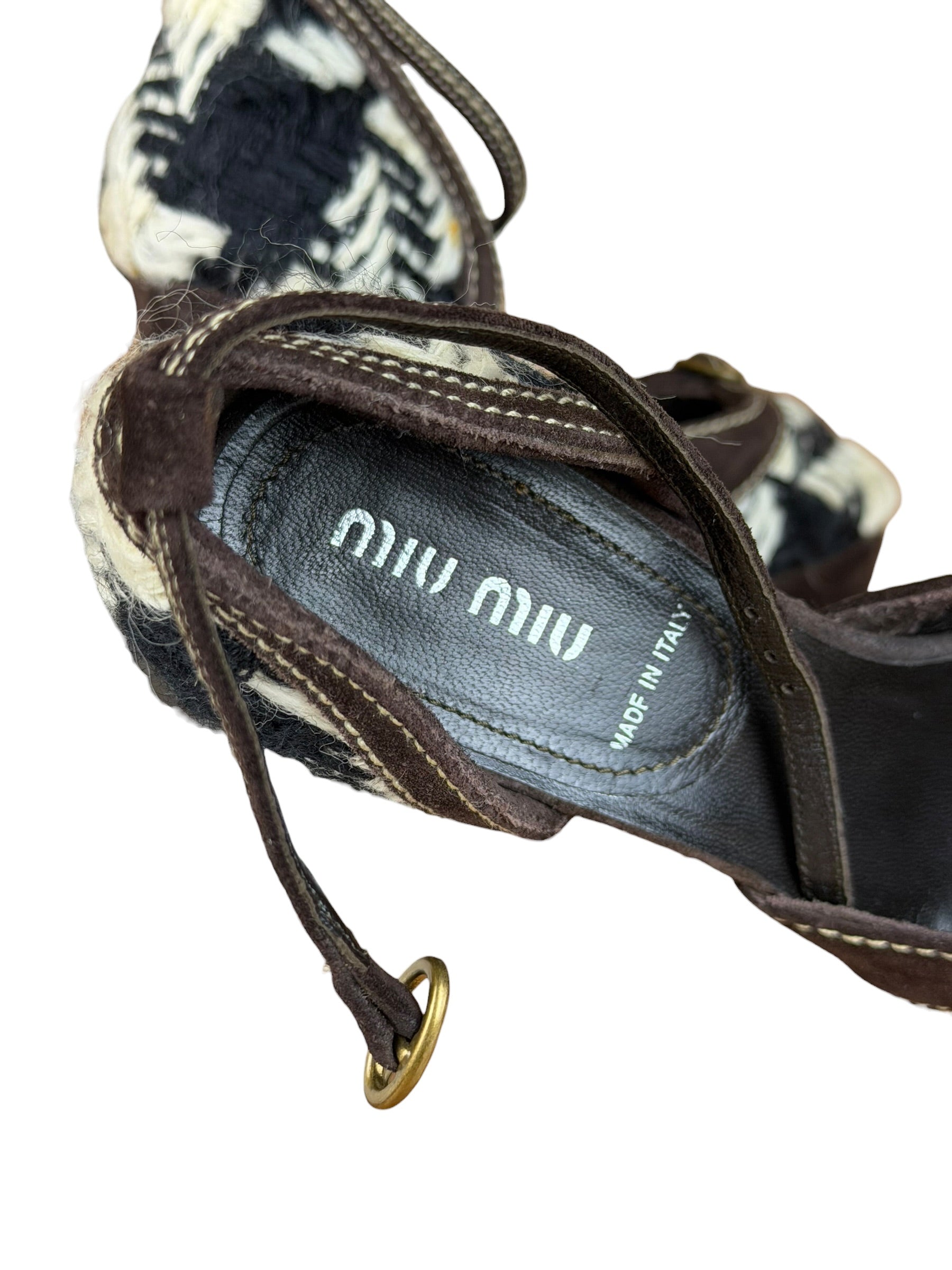 Miu Miu Vintage Woven Tweed Platform Sandals