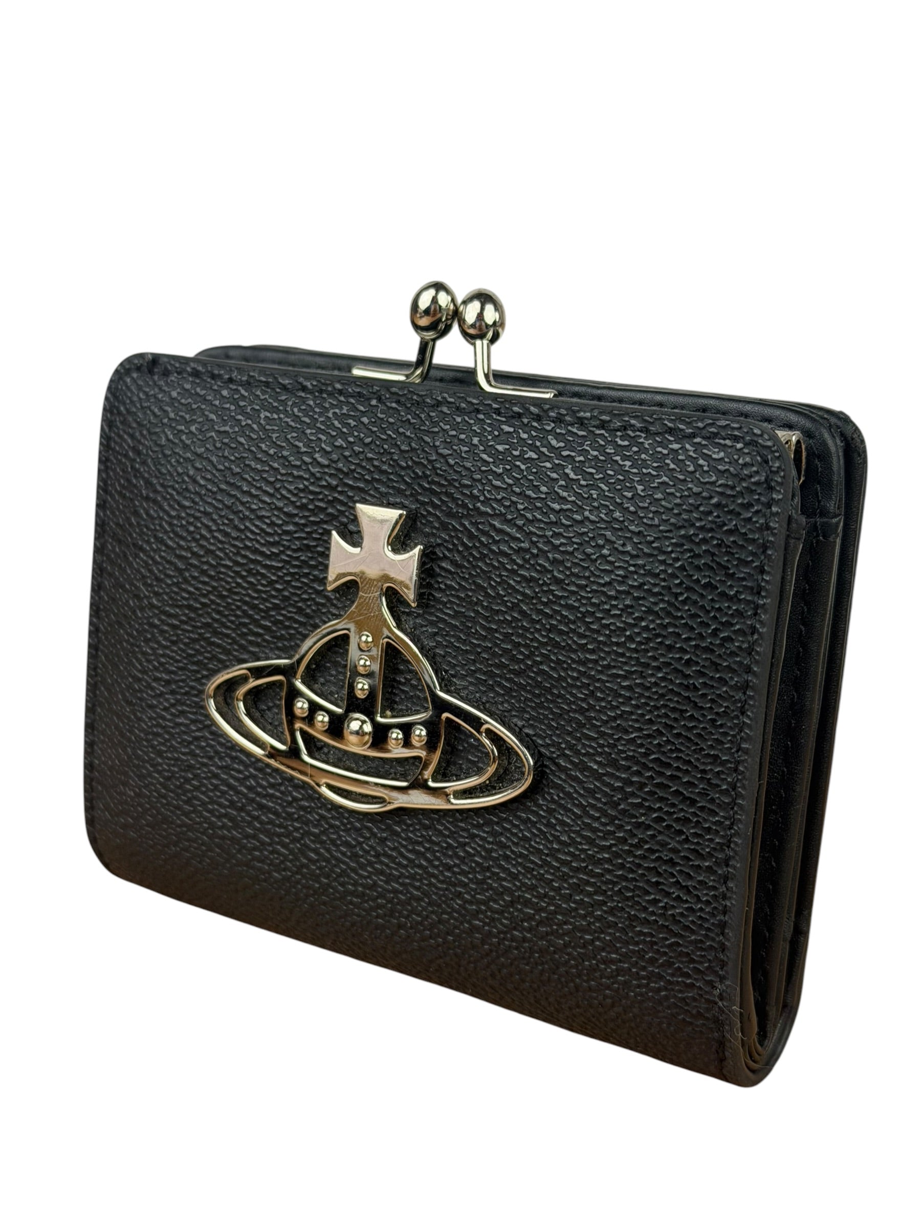 Vivienne Westwood Black Compact Bi-Fold/Kiss Lock Annie Wallet
