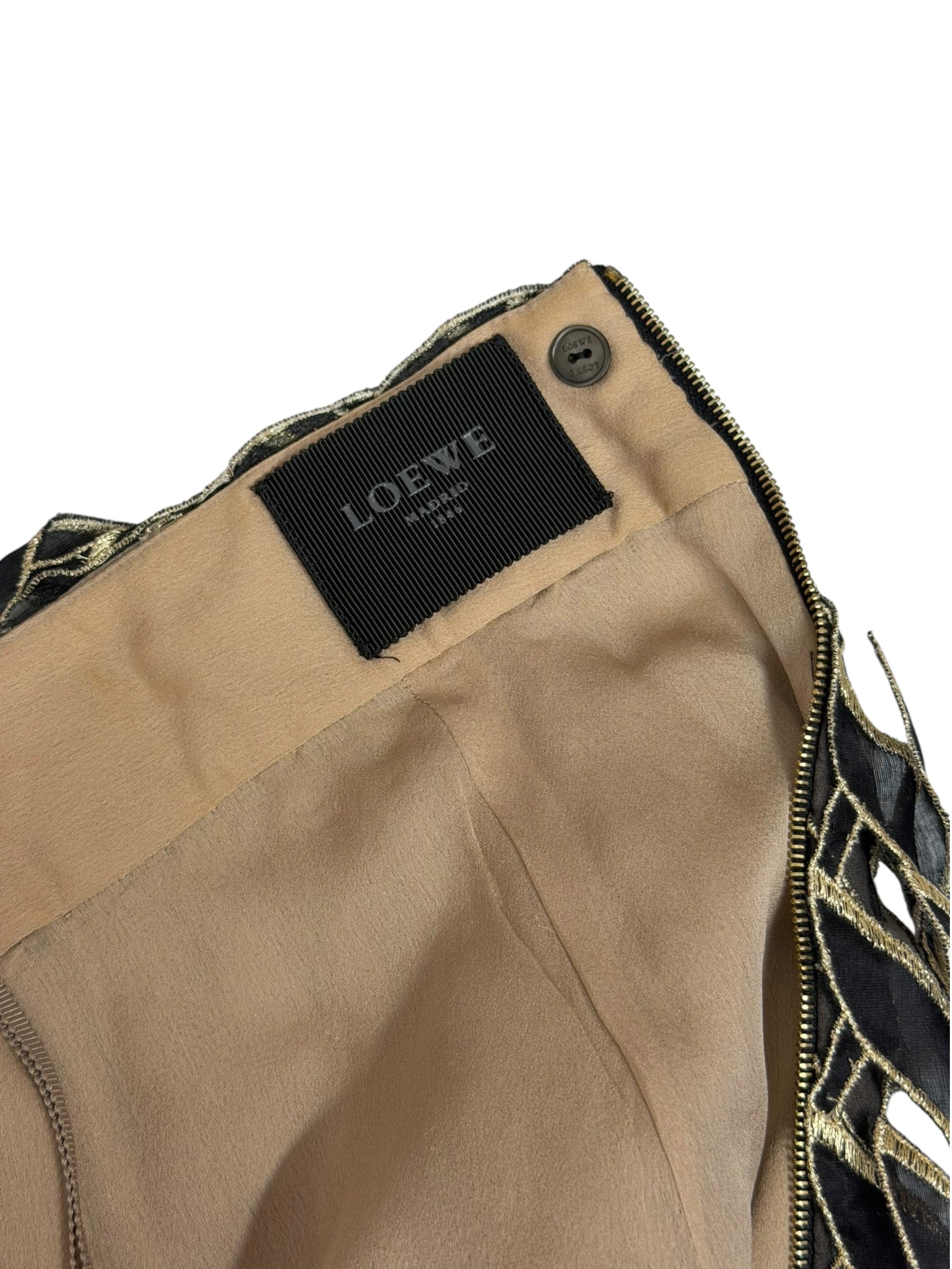Loewe Gold/Black Multi-Layered Embroidered Ribbon Skirt