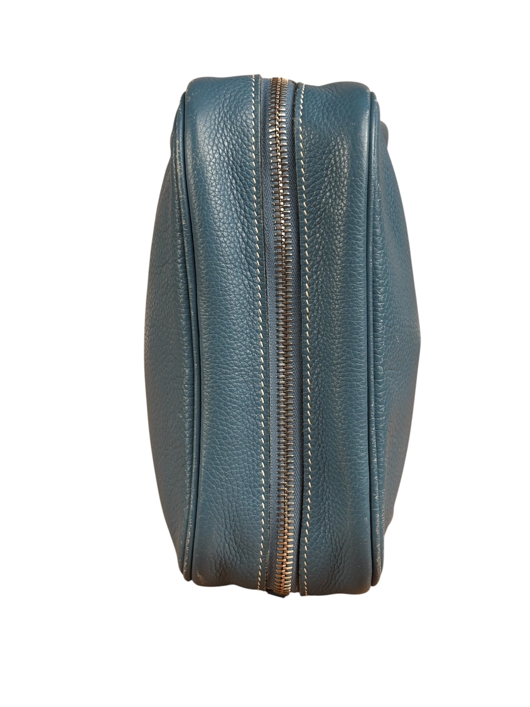 Hermes Blue Leather Cosmetic Pouch