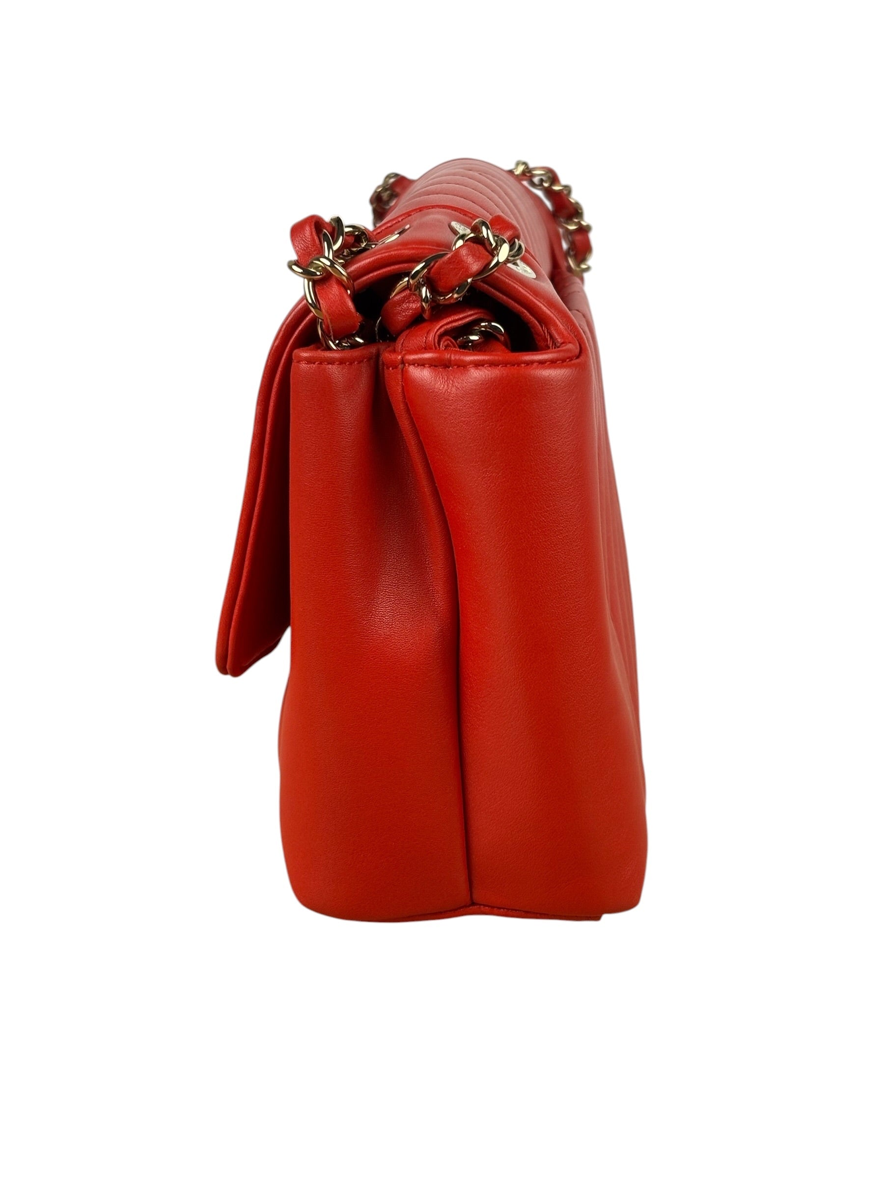 Chanel Red Chevron Leather Flap Bag 2019