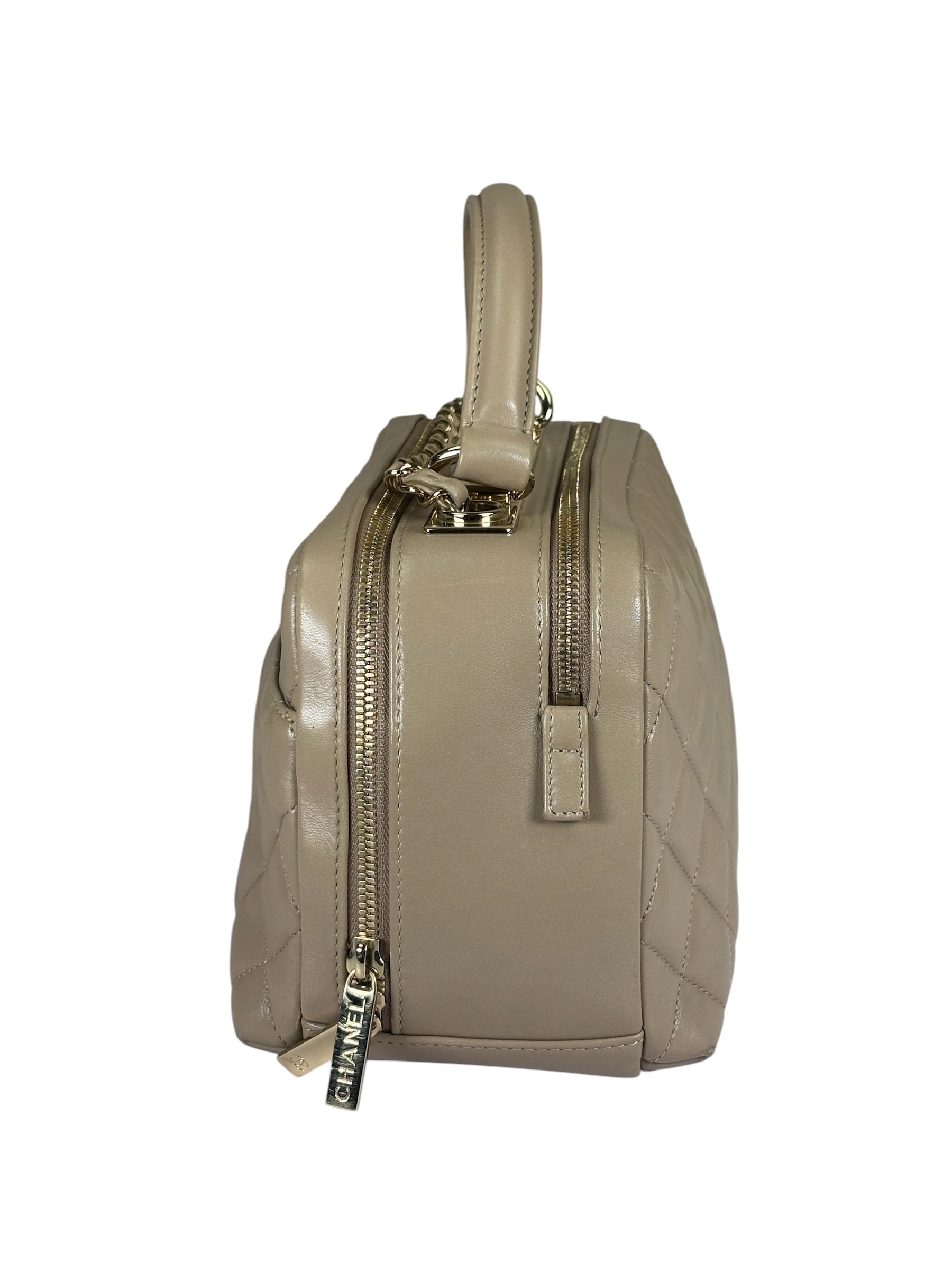 Chanel Beige Quilted Lambskin CC Trendy Bowling Bag 2017