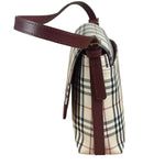 Burberry Burgundy Leather Trim House Check Shoulder Bag