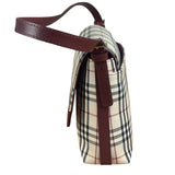 Burberry Burgundy Leather Trim House Check Shoulder Bag