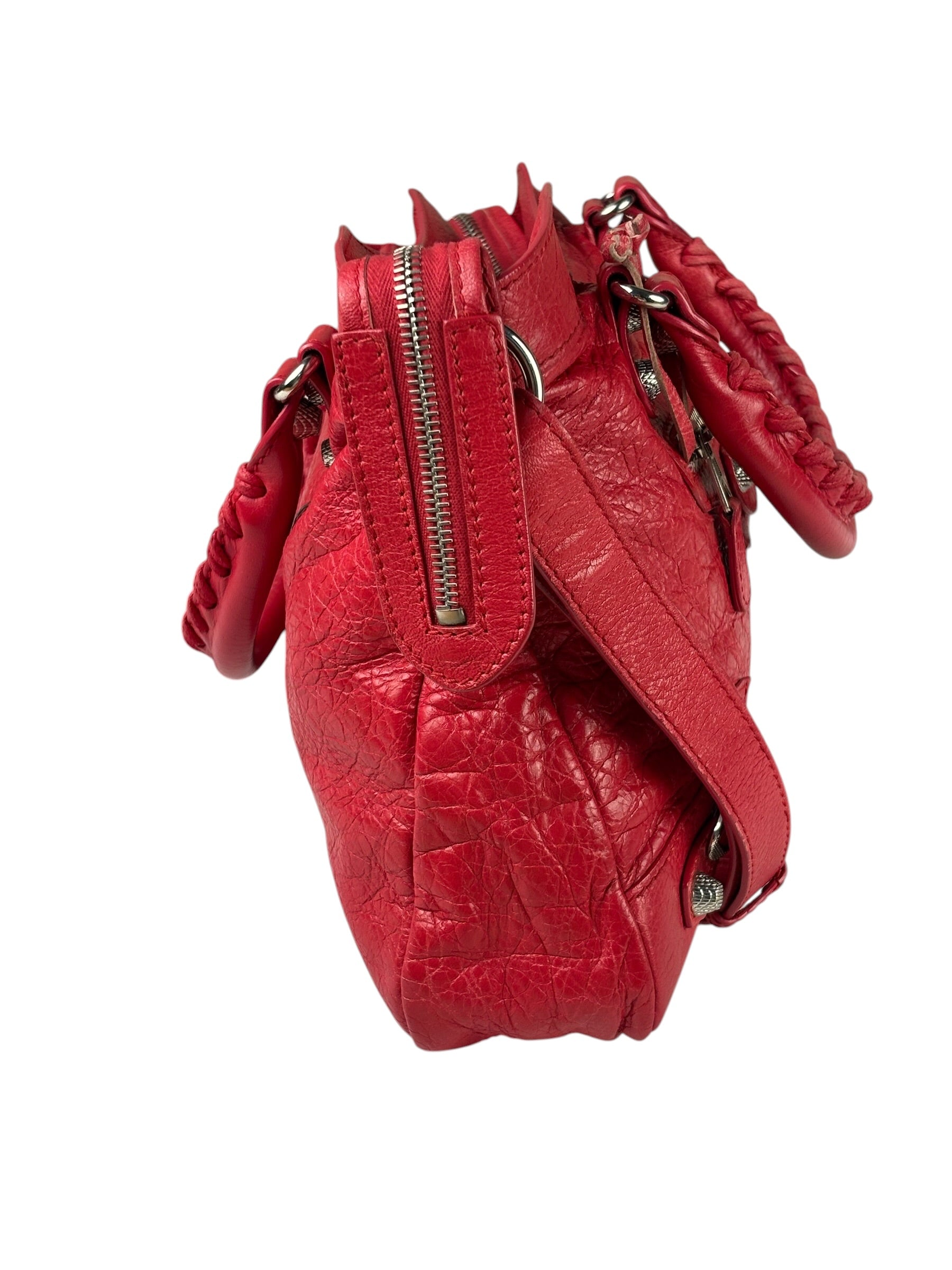 Balenciaga Red Leather Motocross City Two-Way Bag