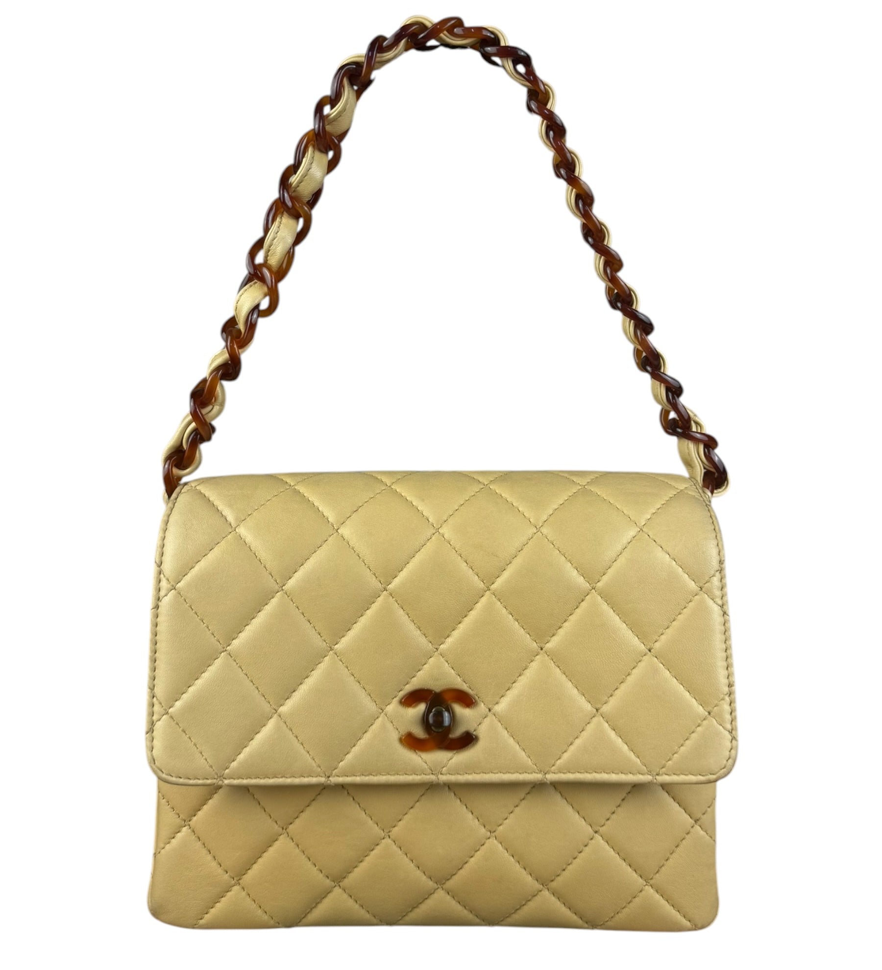 Chanel Lambskin Beige Tortoise Chain Square Flap 2000