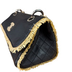 Chanel Black Leather Raffia Fringe CC Flap Shoulder Bag 2009