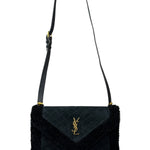 YSL Bicolor Quilted-Suede Shearling Gaby Shoulder Bag