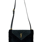 YSL Bicolor Quilted-Suede Shearling Gaby Shoulder Bag