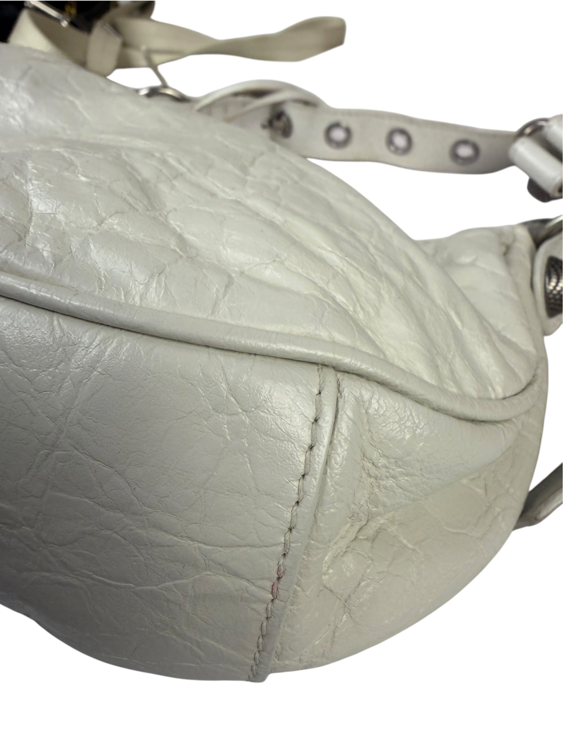 Balenciaga White Lambskin Le Cagole Shoulder Bag