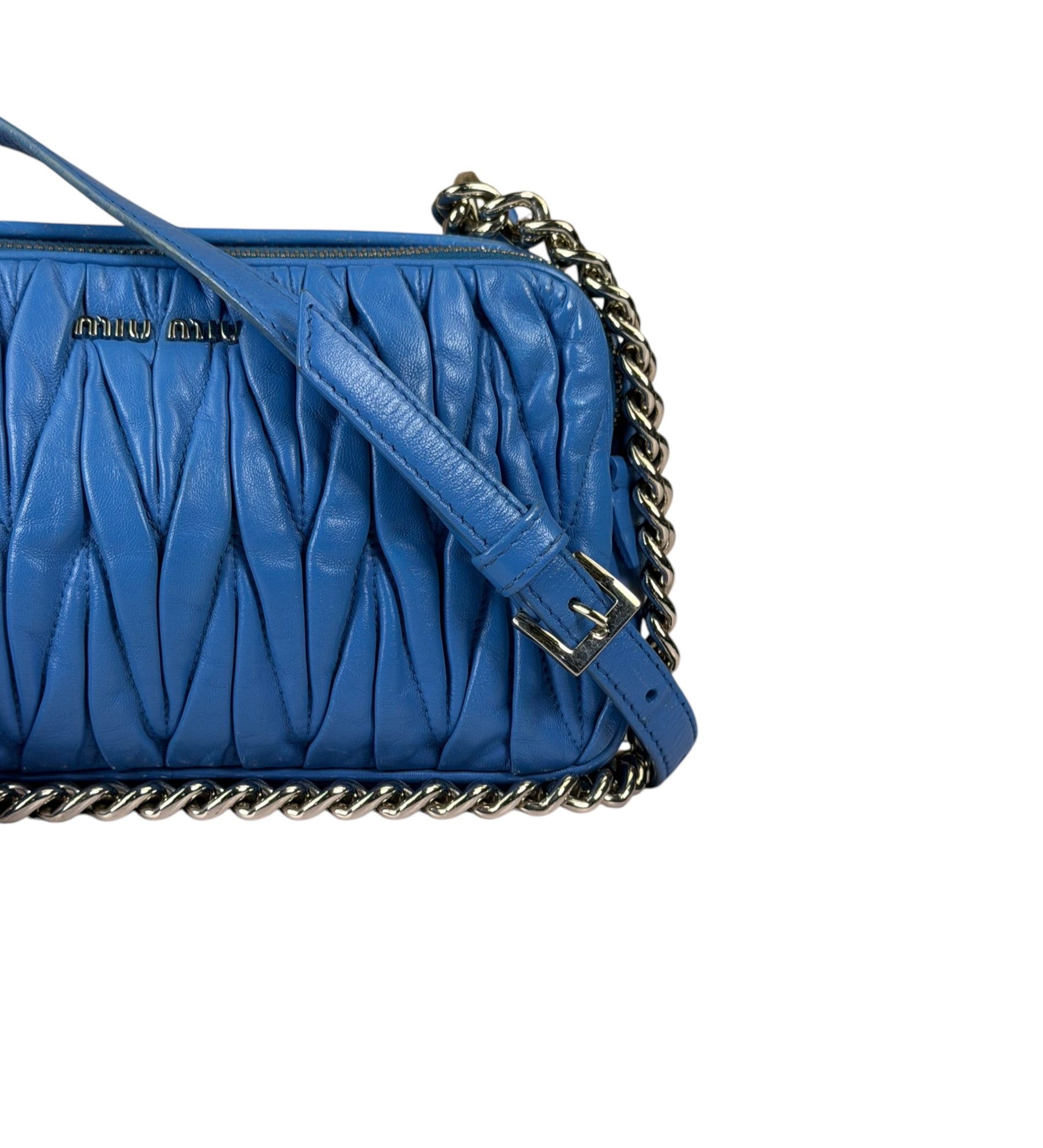 Miu Miu Blue Matelassè Leather Crossbody Bag
