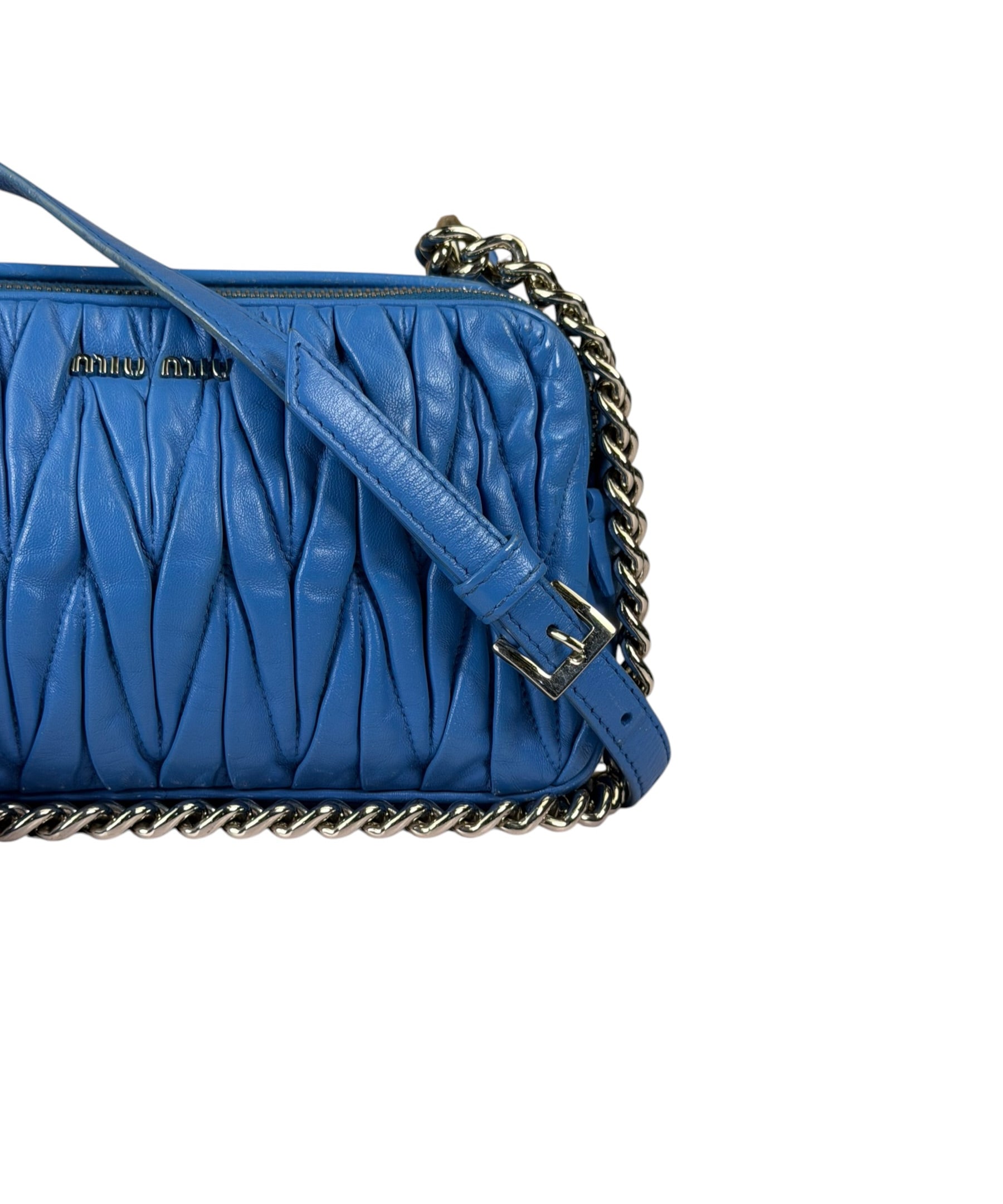 Miu Miu Blue Matelassè Leather Crossbody Bag