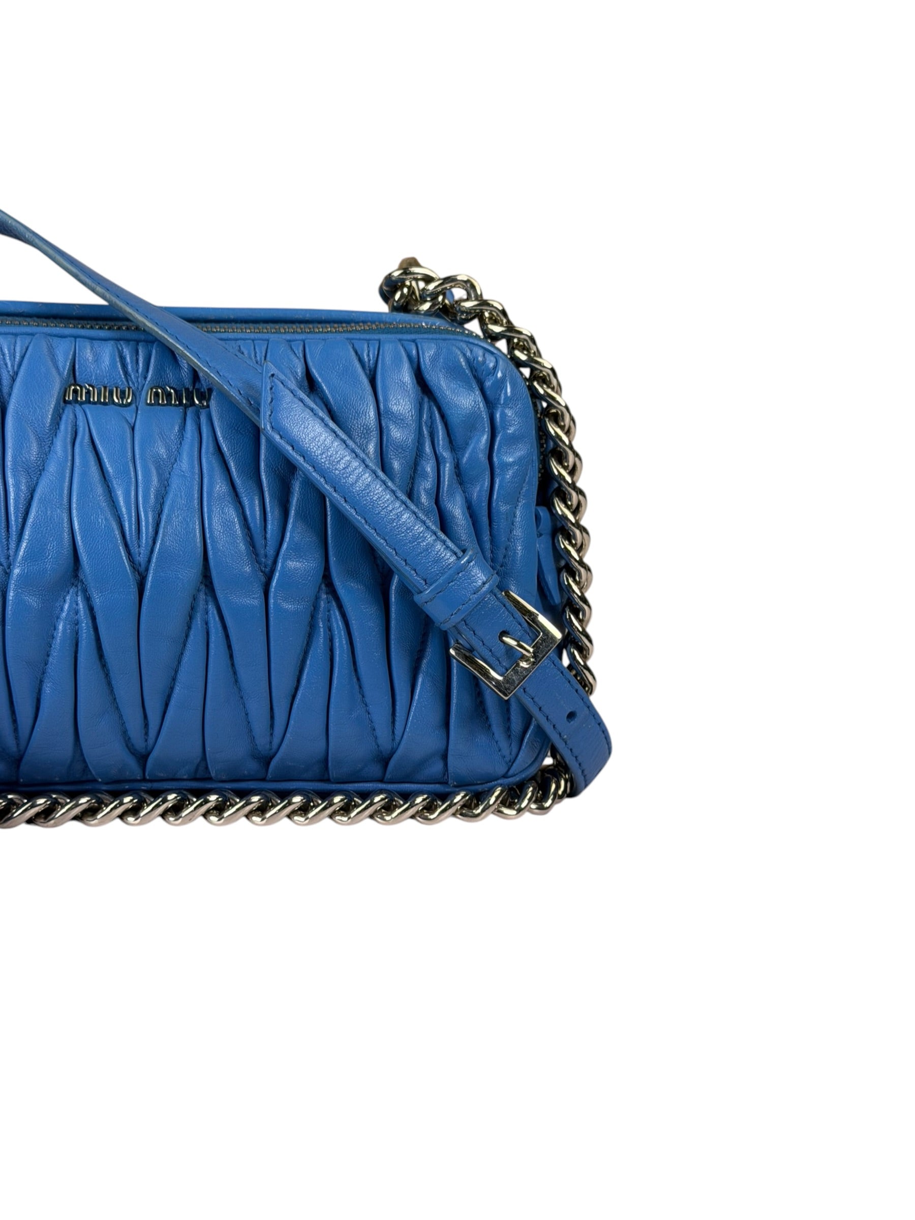 Miu Miu Blue Matelassè Leather Crossbody Bag