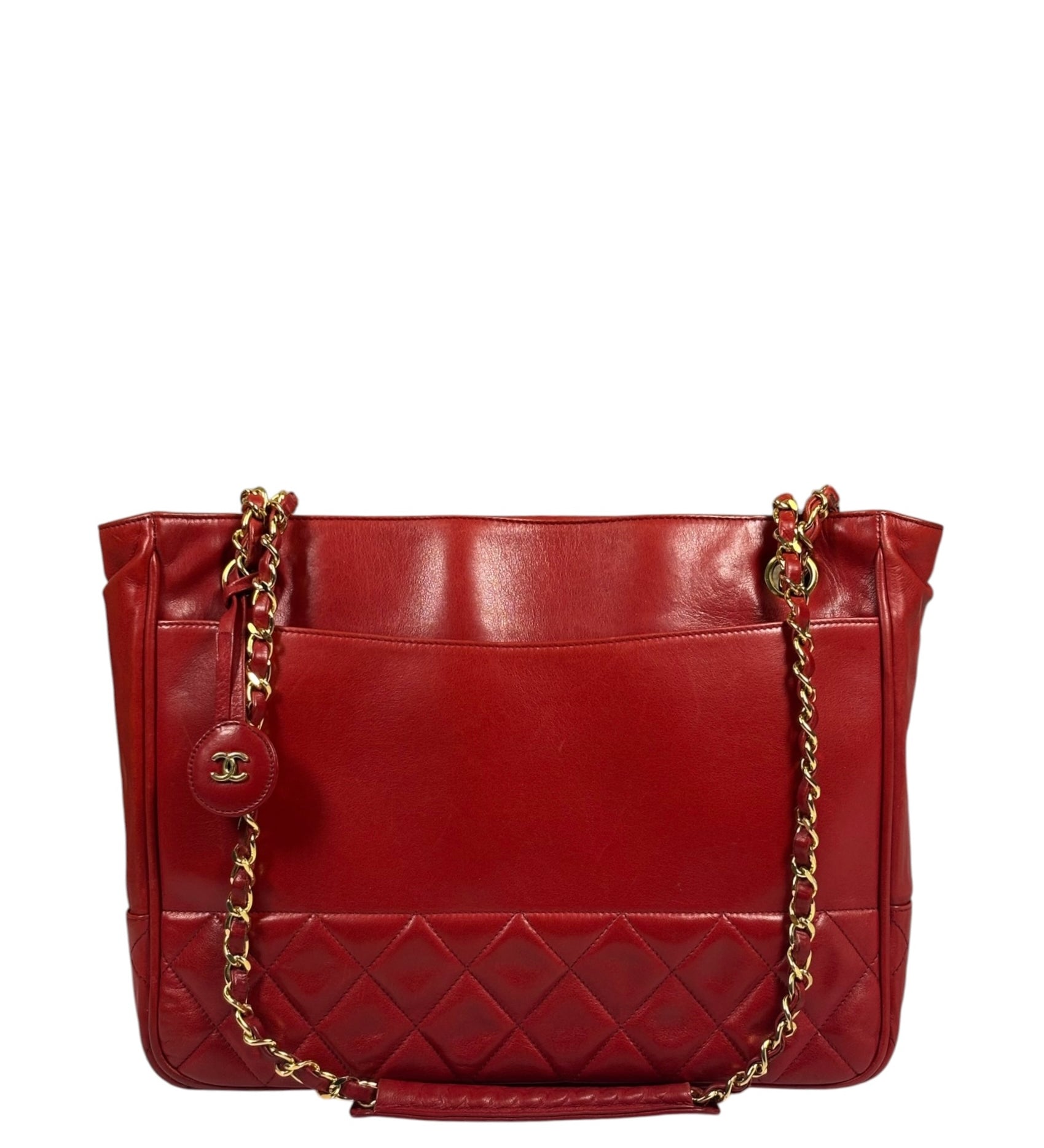 Chanel Vintage Red Quilted Lambskin Tote 1989