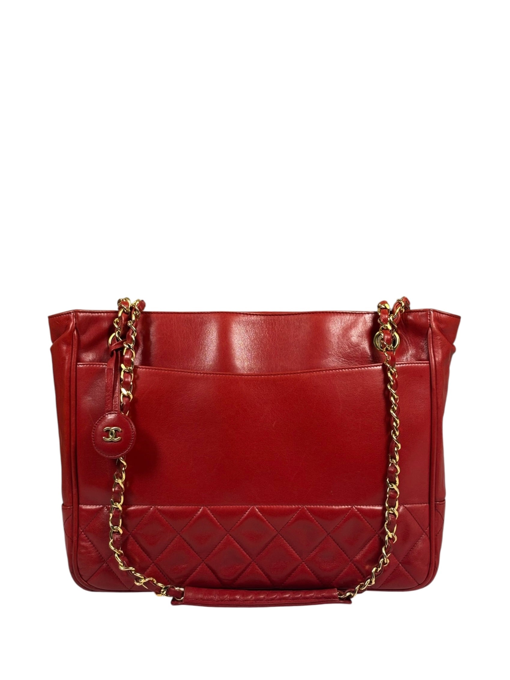 Chanel Vintage Red Quilted Lambskin Tote 1989