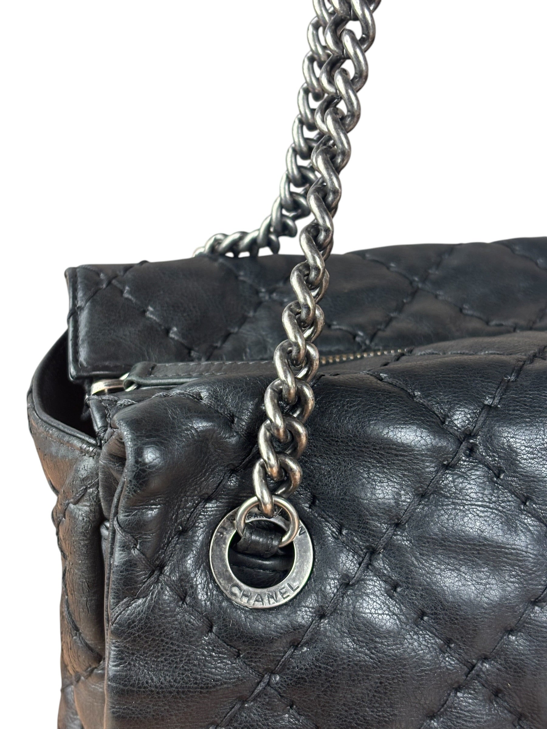 Chanel Black Leather Paris Moscow Flap/Chain Shoulder Bag 2005