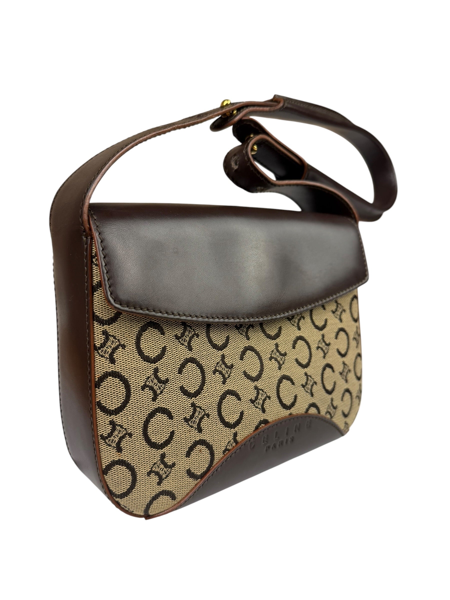 Celine Brown Leather Trim C Macadam Hobo Bag