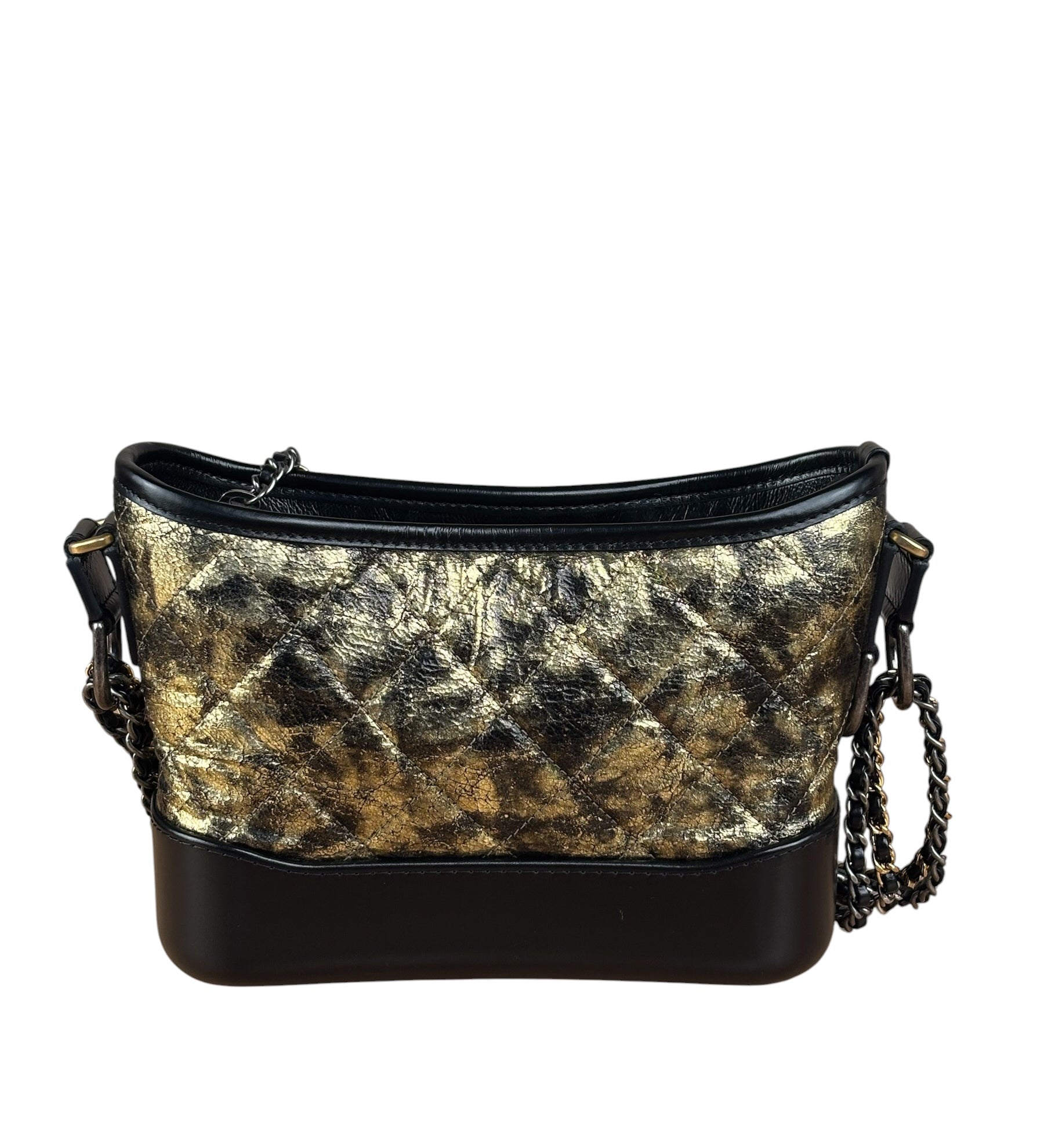 Chanel Metallic Gold/Black Leather Small Gabrielle Hobo Bag 1992
