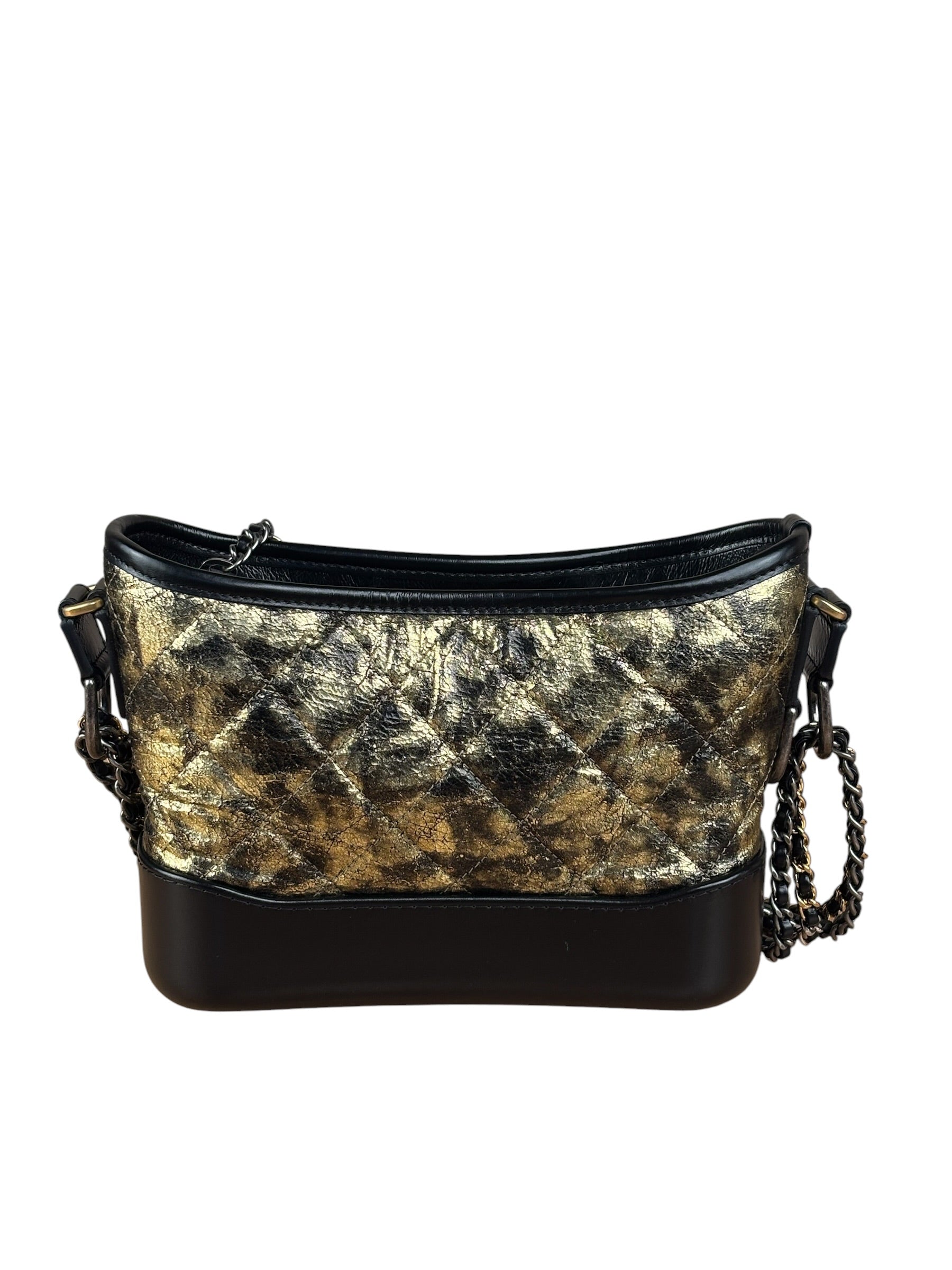 Chanel Metallic Gold/Black Leather Small Gabrielle Hobo Bag 1992