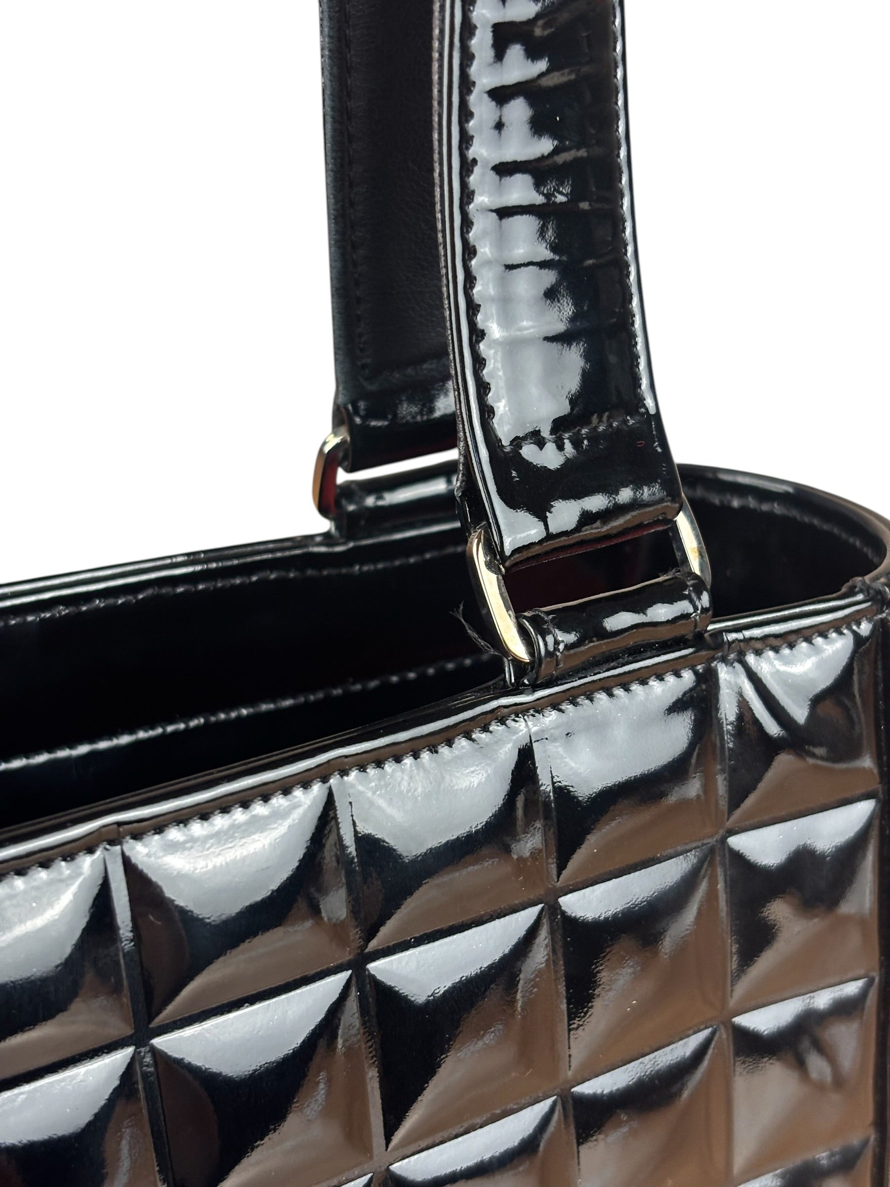 Chanel Black Patent Chocolate Bar Shoulder Tote 2002