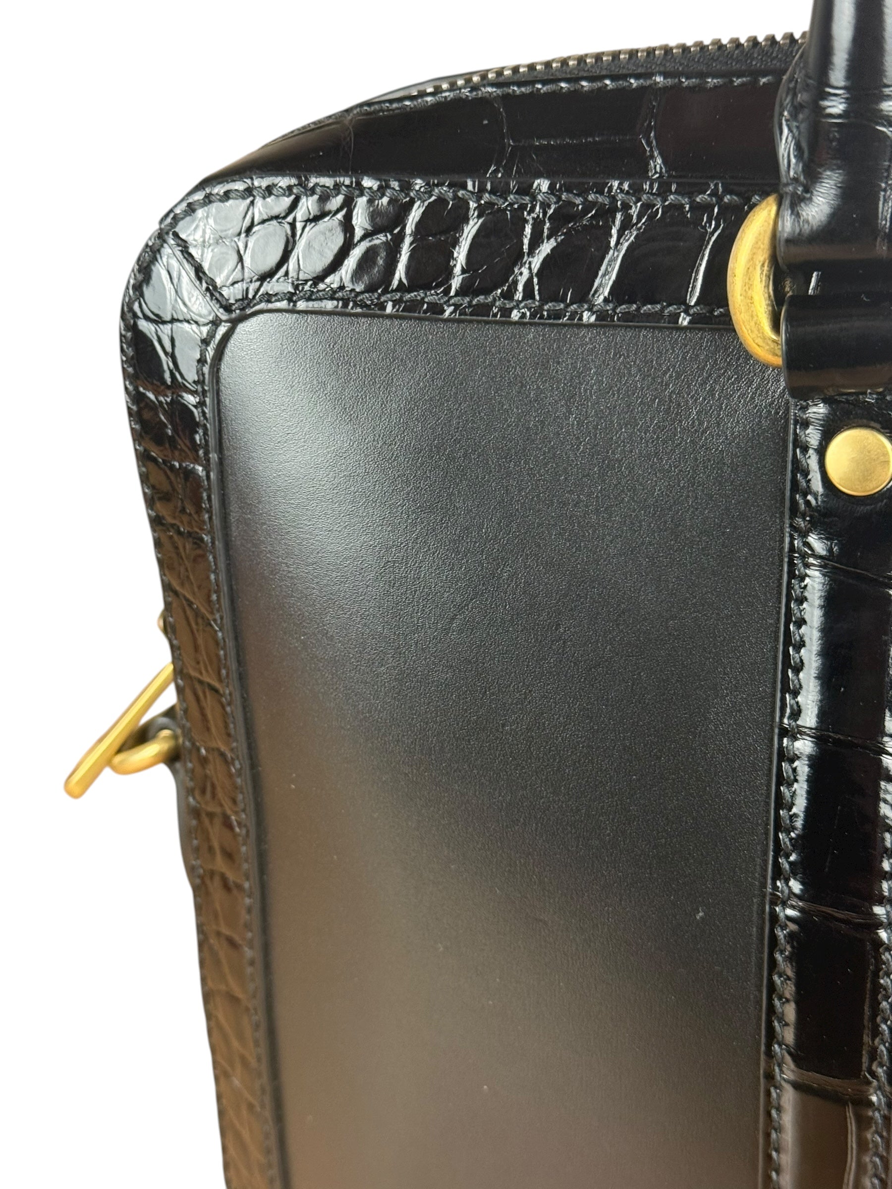 Gucci Croc-Trim Leather Briefcase
