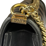 Chanel Black Chevron Leather Boy Medium Flap Bag 2017