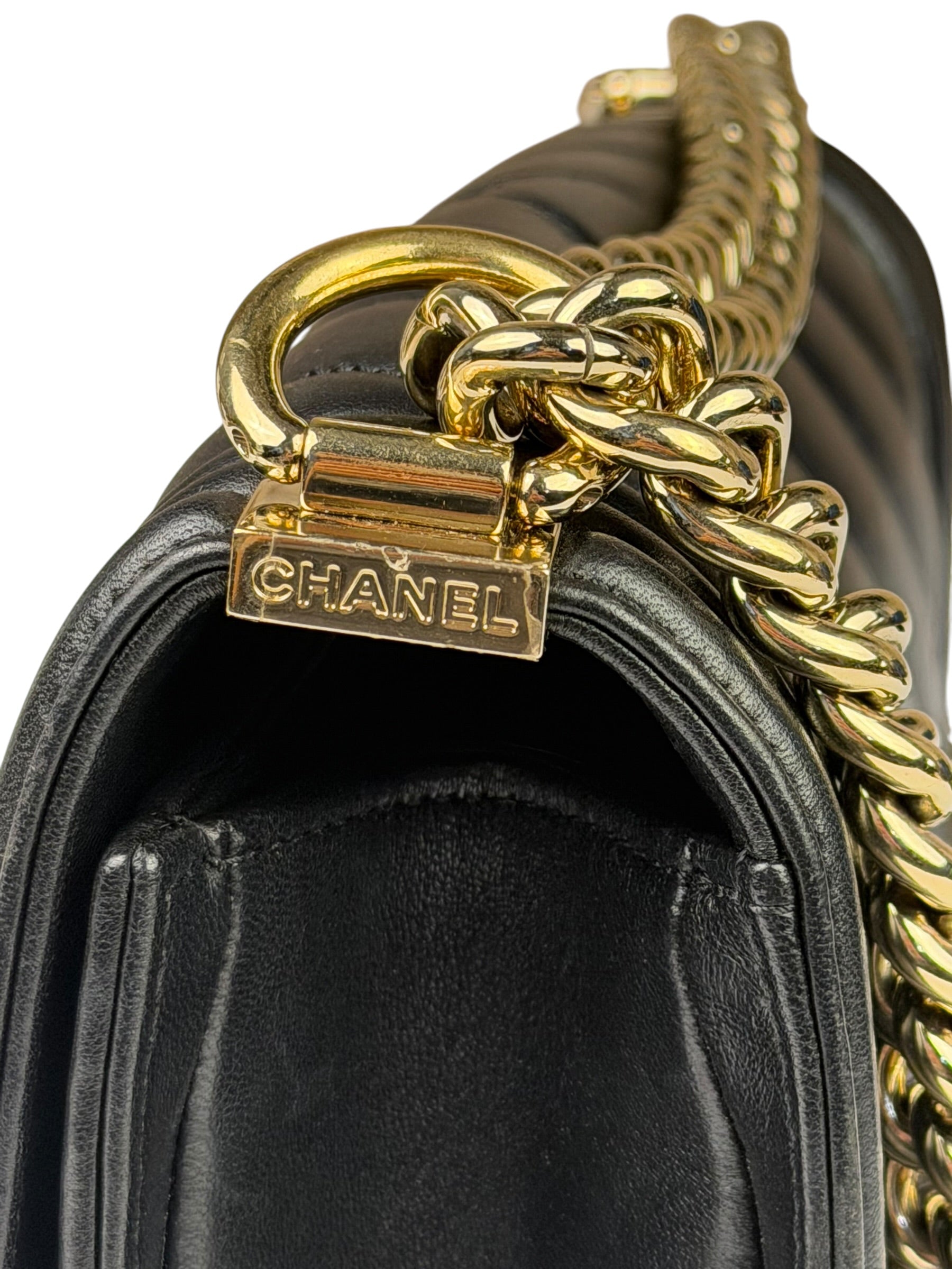 Chanel Black Chevron Leather Boy Medium Flap Bag 2017