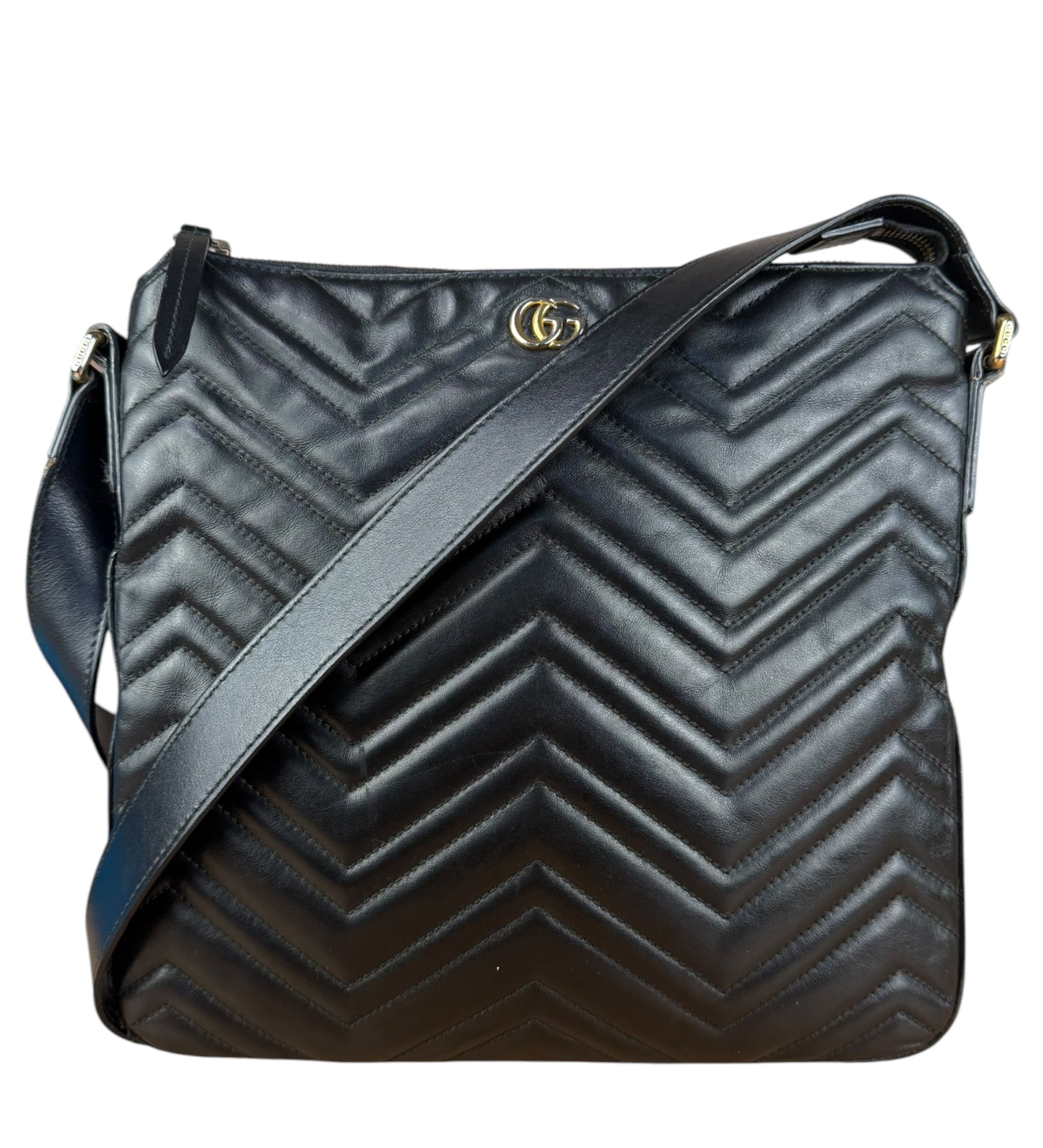 Gucci GG Black Leather Chevron Quilted Crossbody