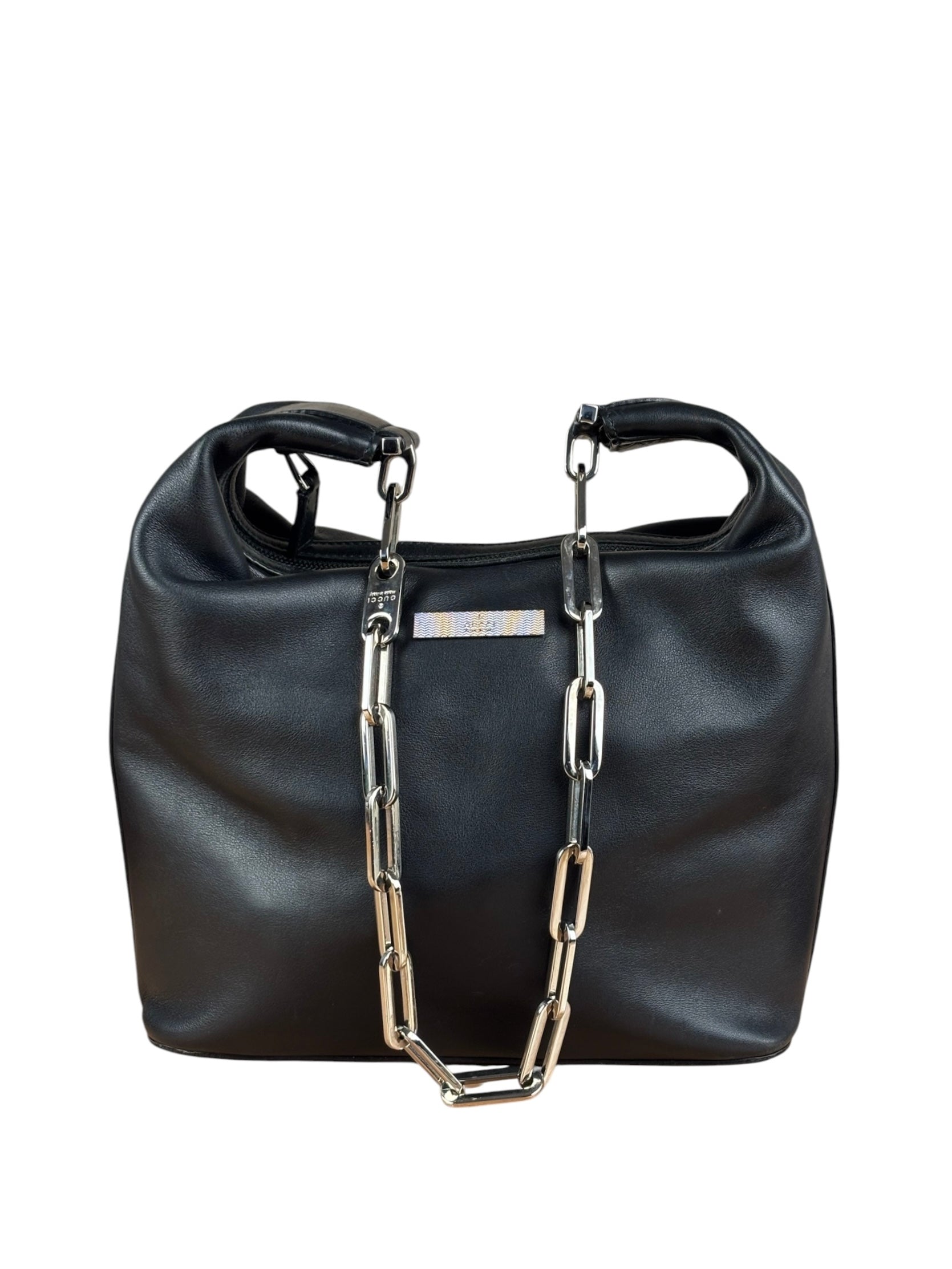 Gucci Black Leather Chain Hobo Bag