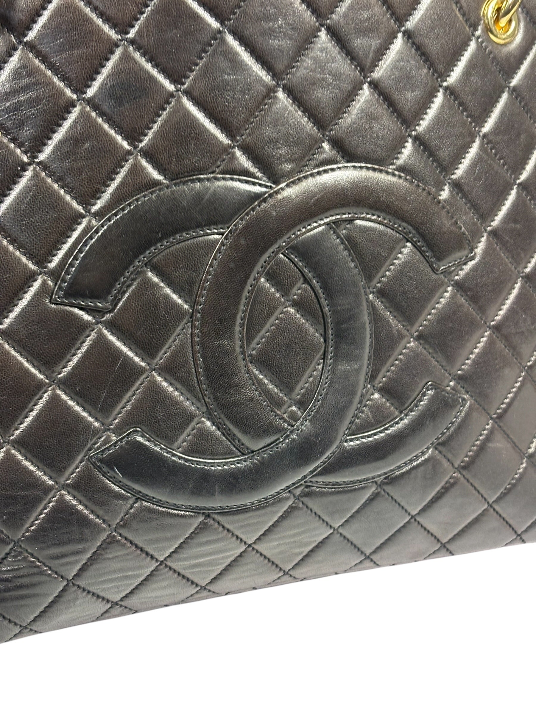Chanel Black Quilted Lambskin CC Timeless Shopping Tote Late 90s