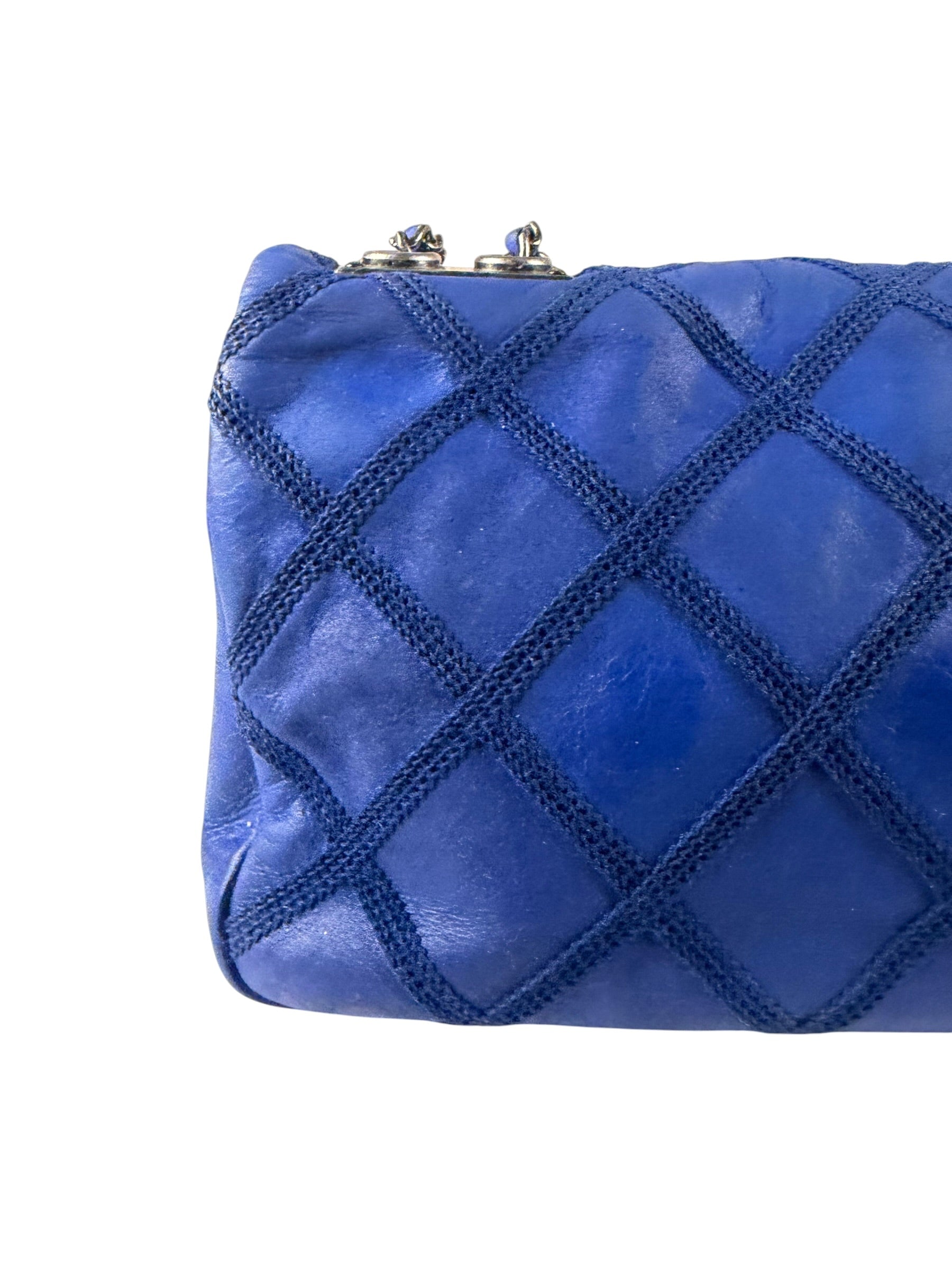 Chanel Blue Leather Diamond Stitch Iridescent Chain Flap Bag 2012