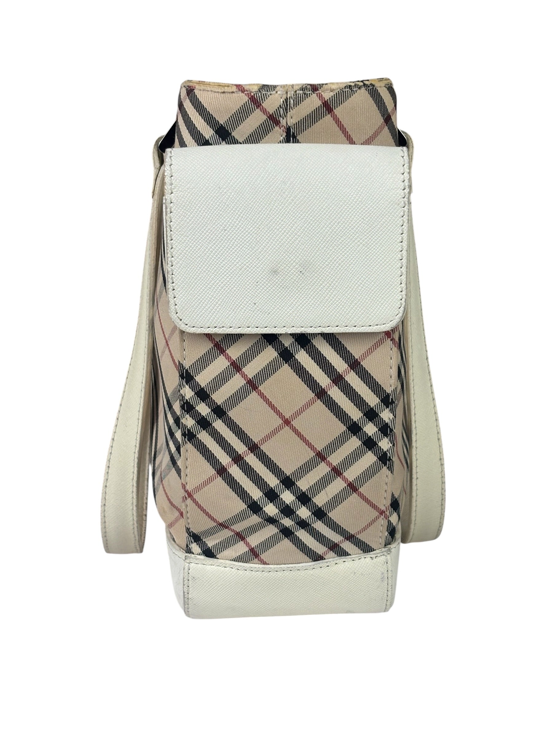 Burberry White Leather Trim Nova Check Shoulder Bag