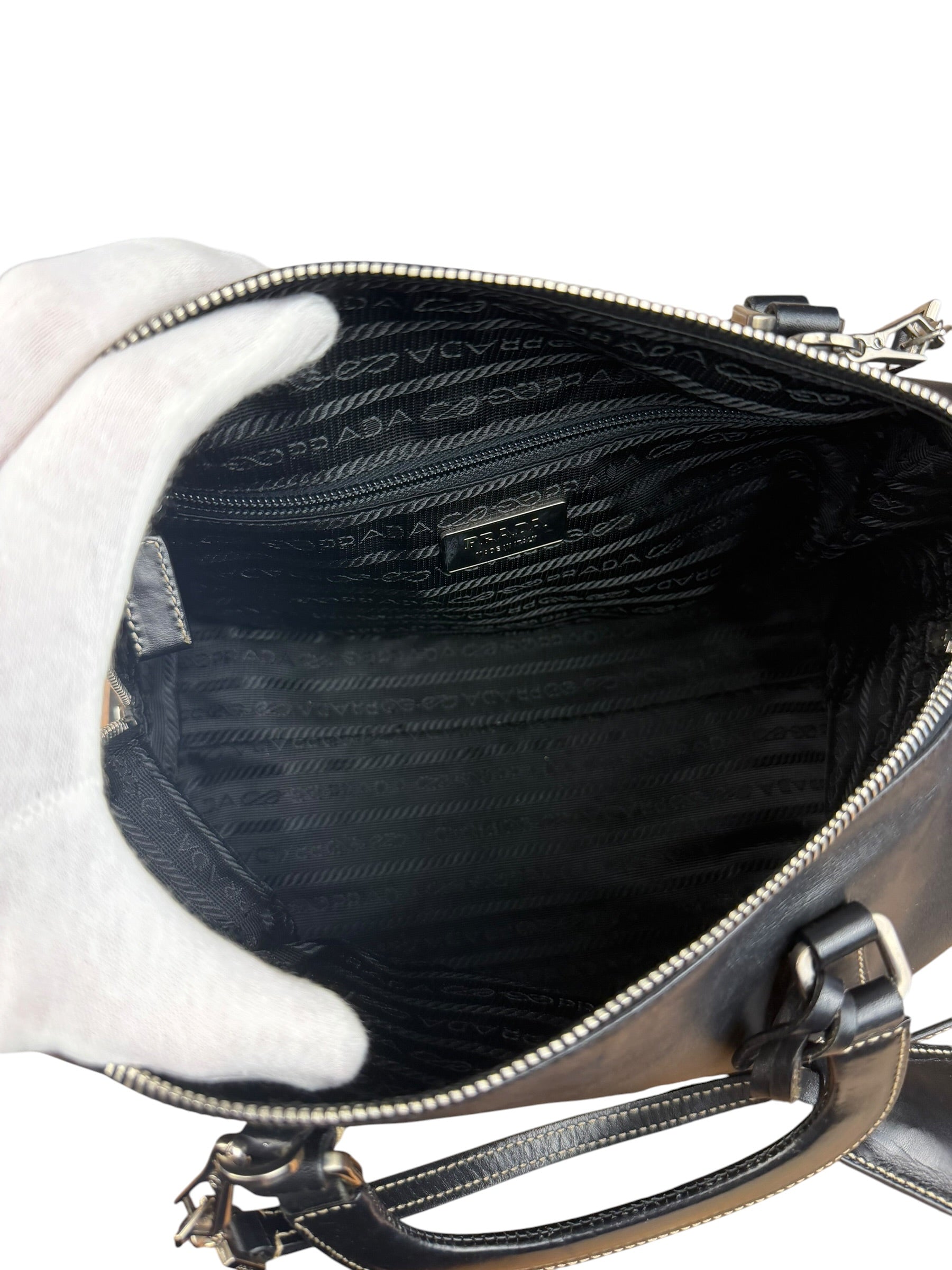Prada Vintage Black Leather Mini Boston Bag