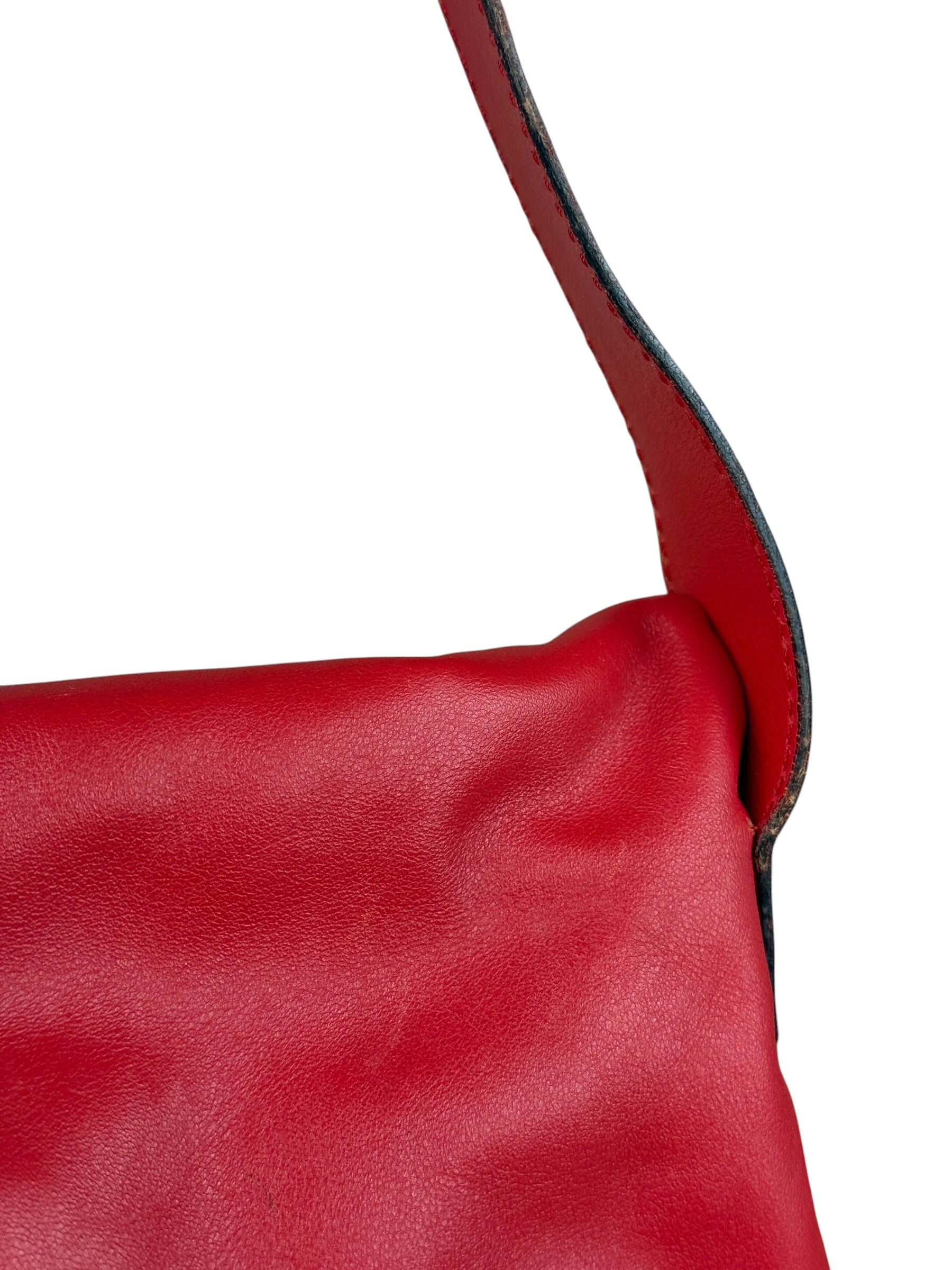 Burberry Red Leather Haymarket Check Shoulder Bag