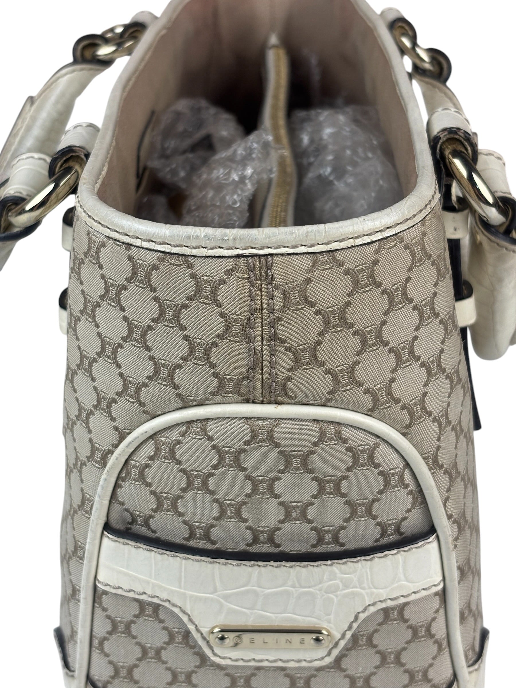 Celine Beige Leather Trim Macadam Boogie Tote