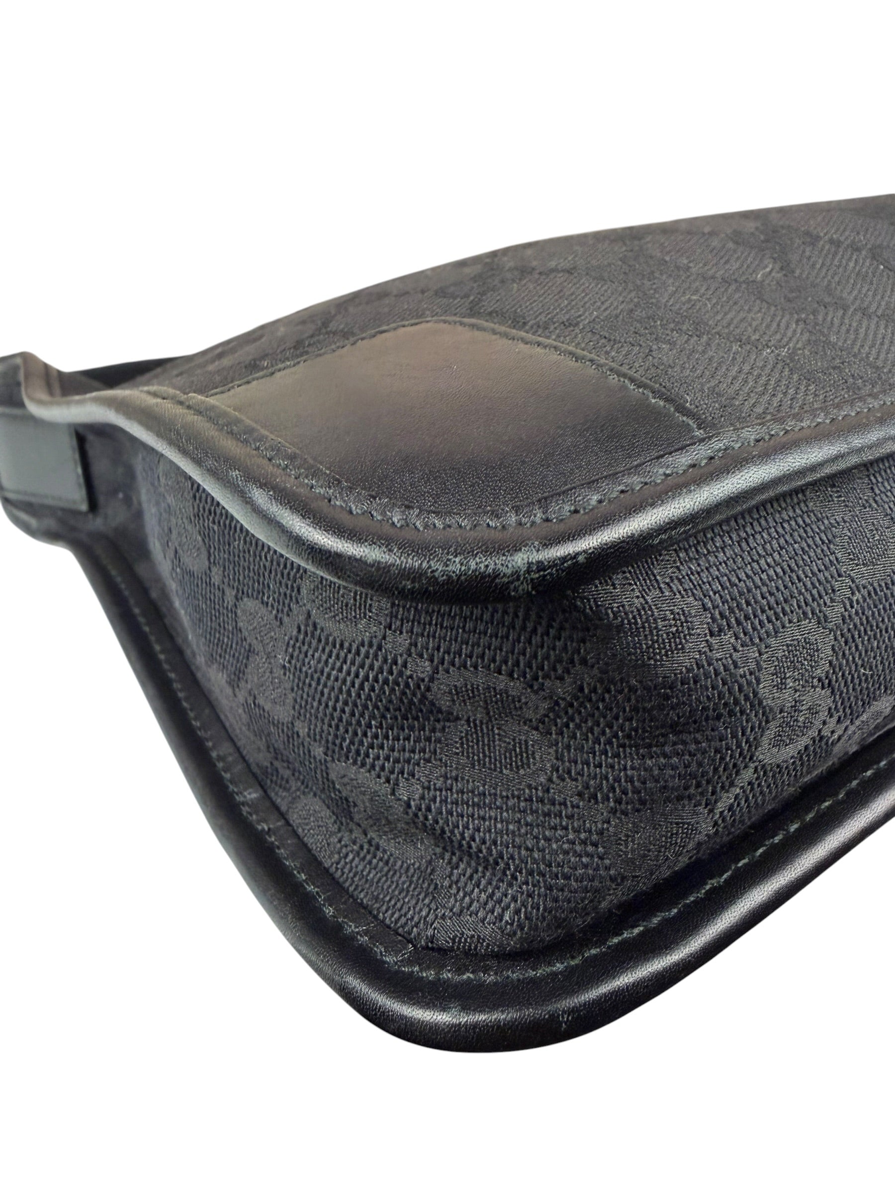 Gucci Black Canvas Leather Trim Shoulder Bag