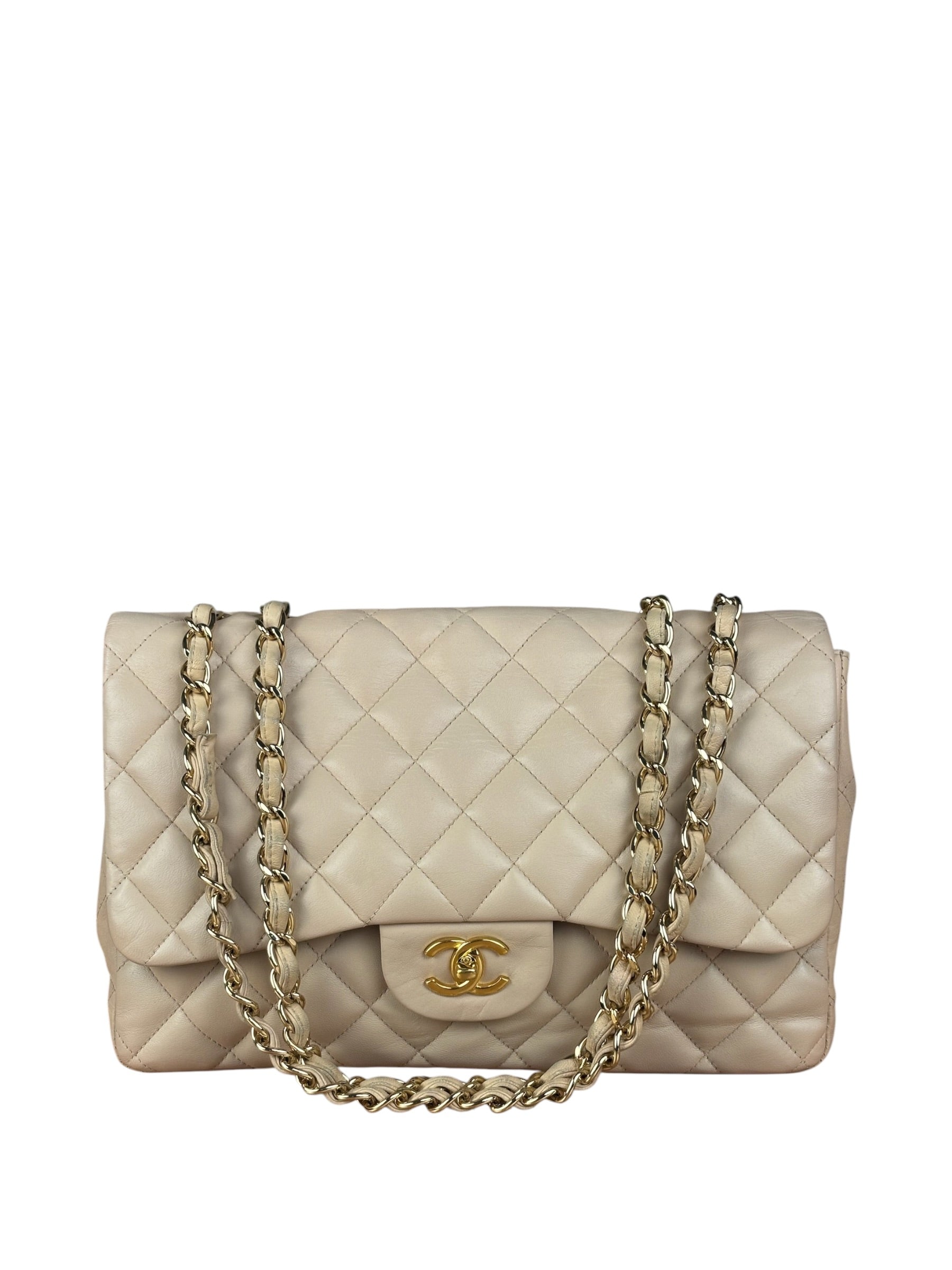 Chanel Beige Clair Jumbo Classic Flap Shoulder Bag 1990