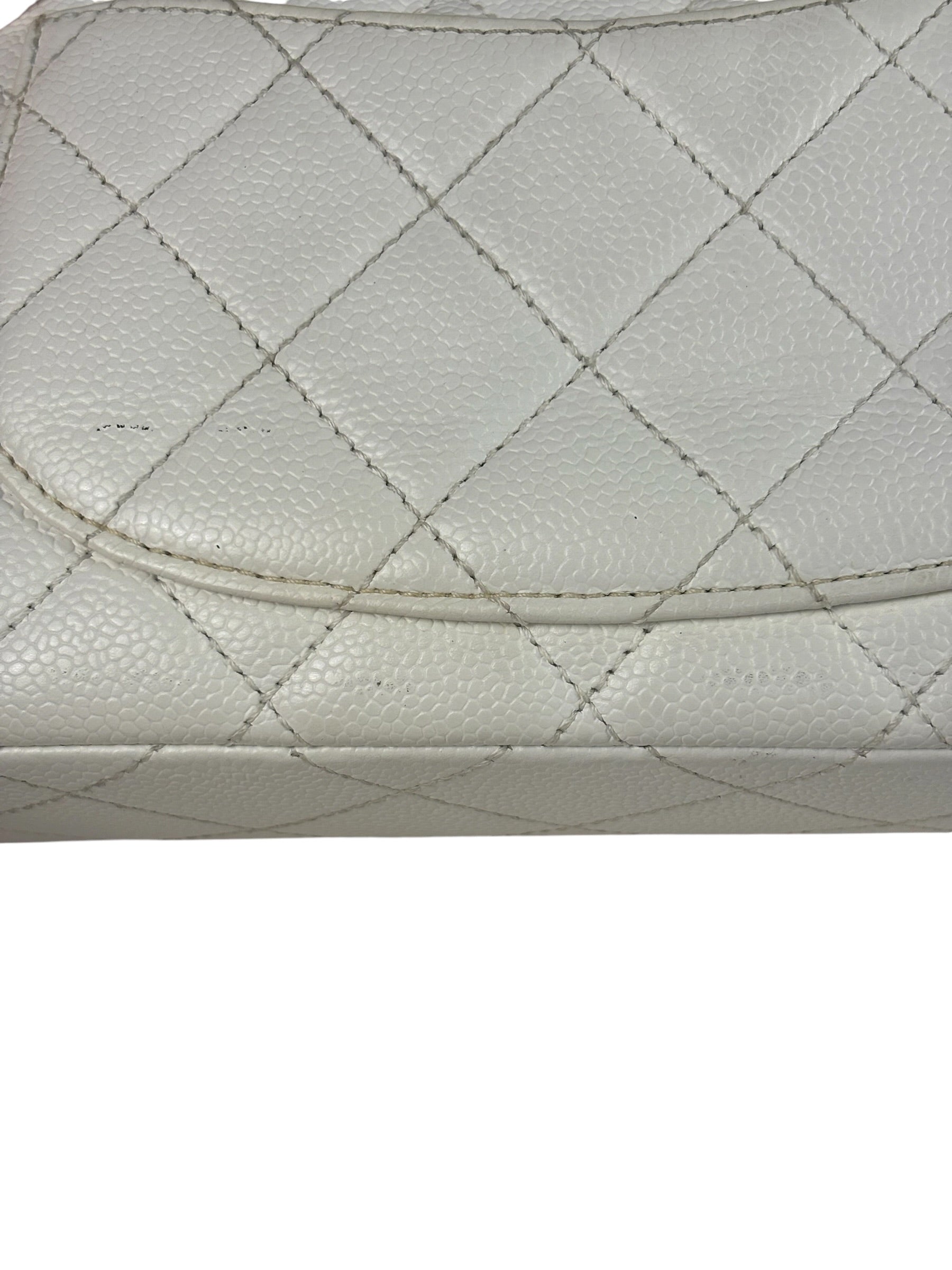 Chanel White Quilted Caviar Wooden M Flap 1999