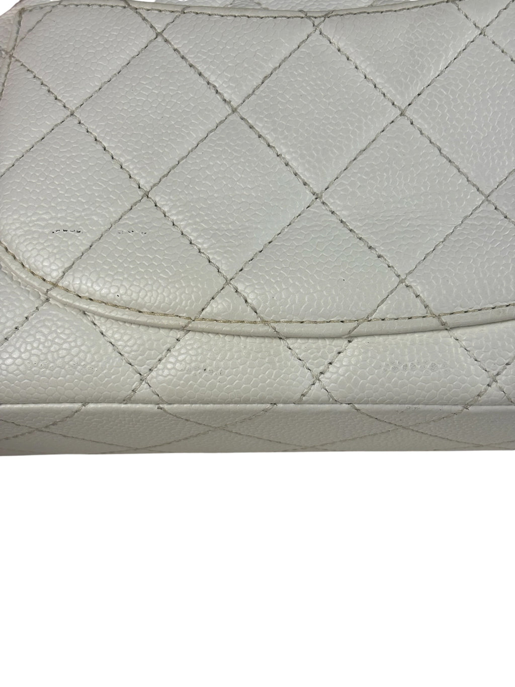 Chanel White Quilted Caviar Wooden M Flap 1999