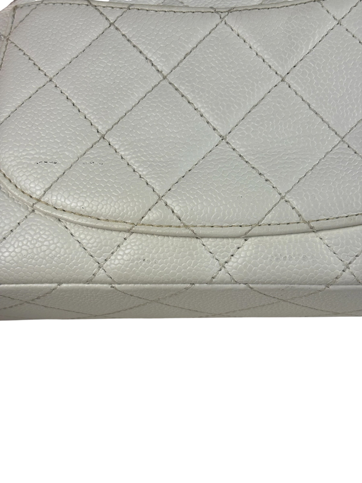 Chanel White Quilted Caviar Wooden M Flap 1999
