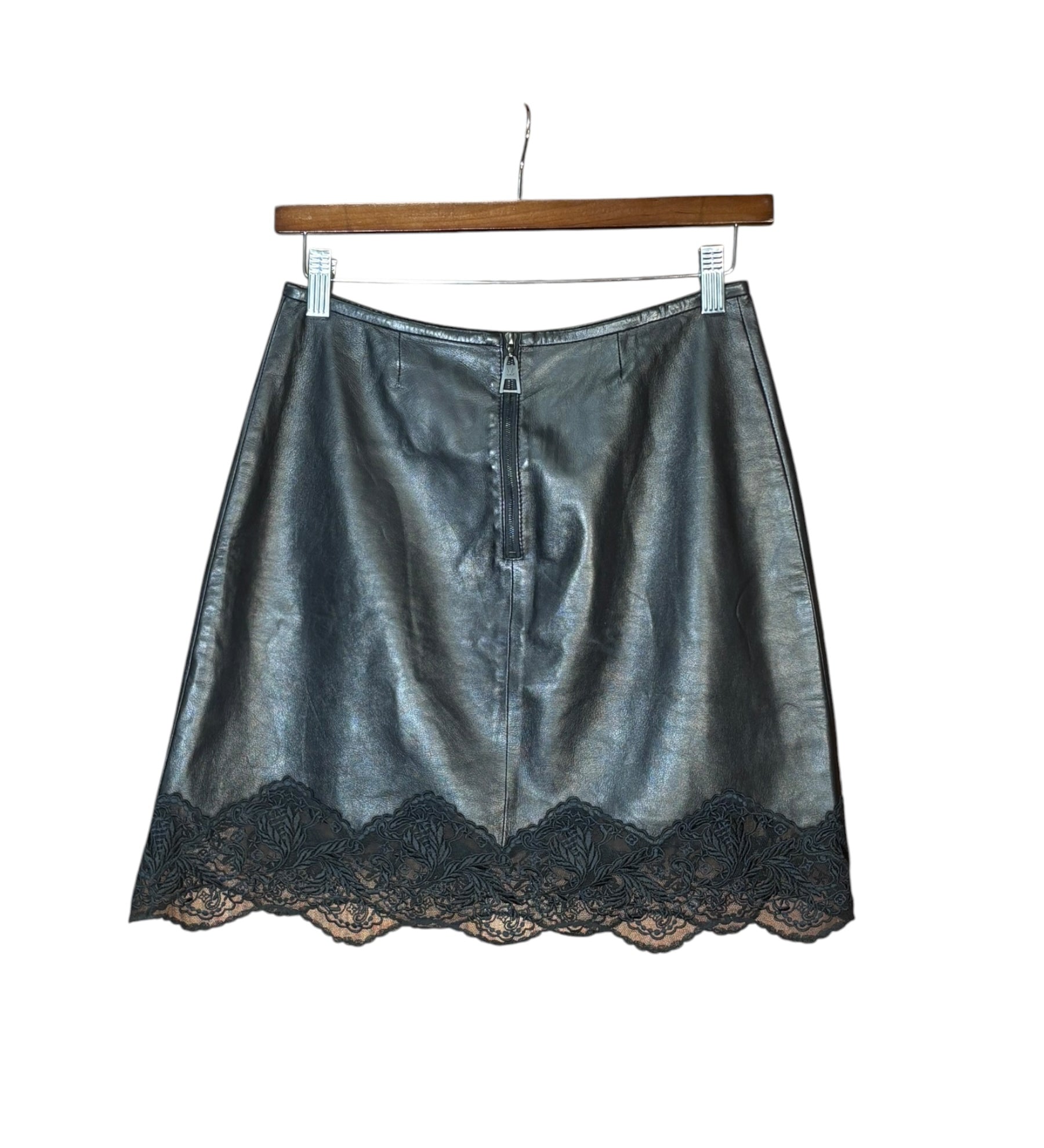 Louis Vuitton Black Leather Lace Skirt