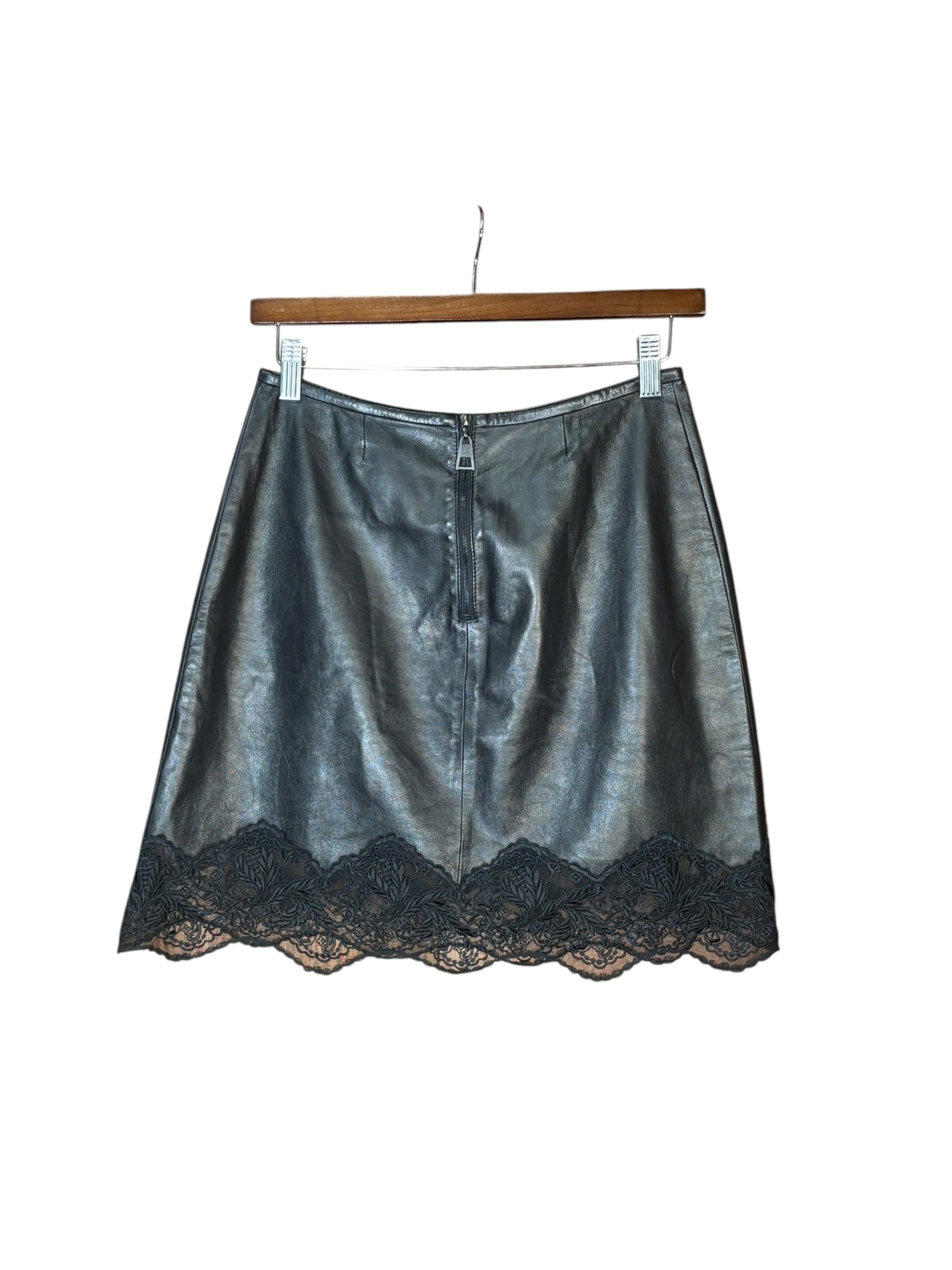 Louis Vuitton Black Leather Lace Skirt