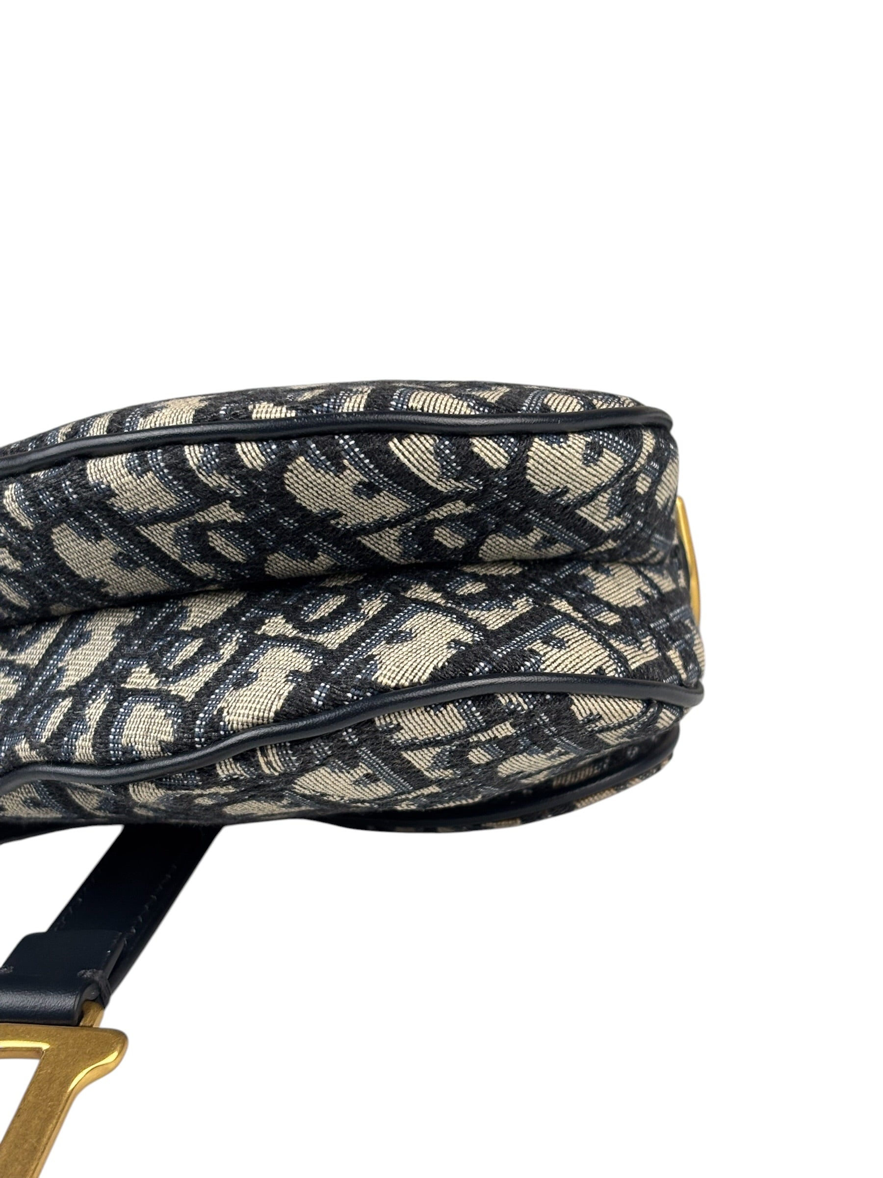 Christian Dior Navy Leather Trim Oblique Saddle Handbag