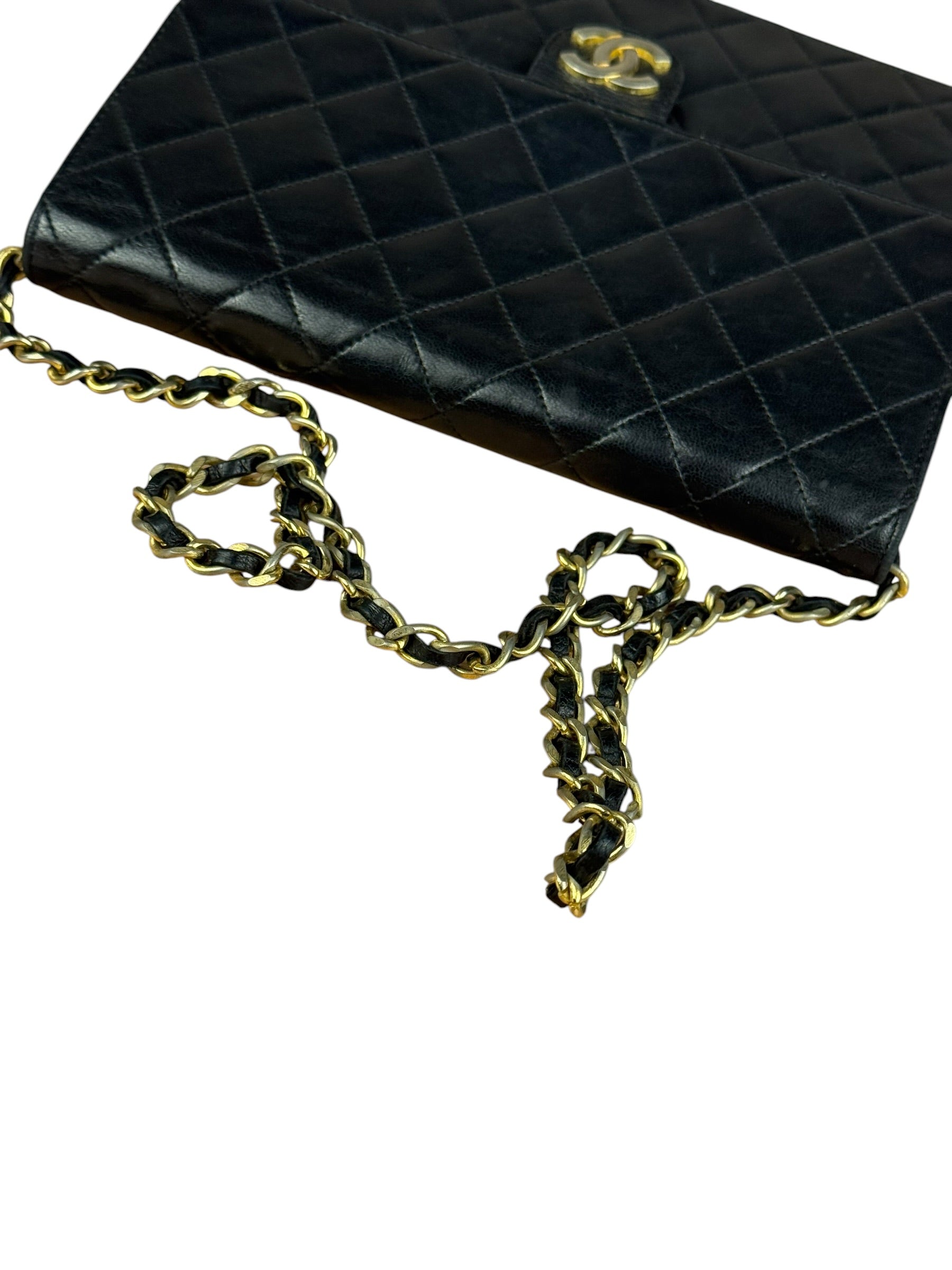 Chanel Black Diamond Stitch Lambskin Square Flap 1988
