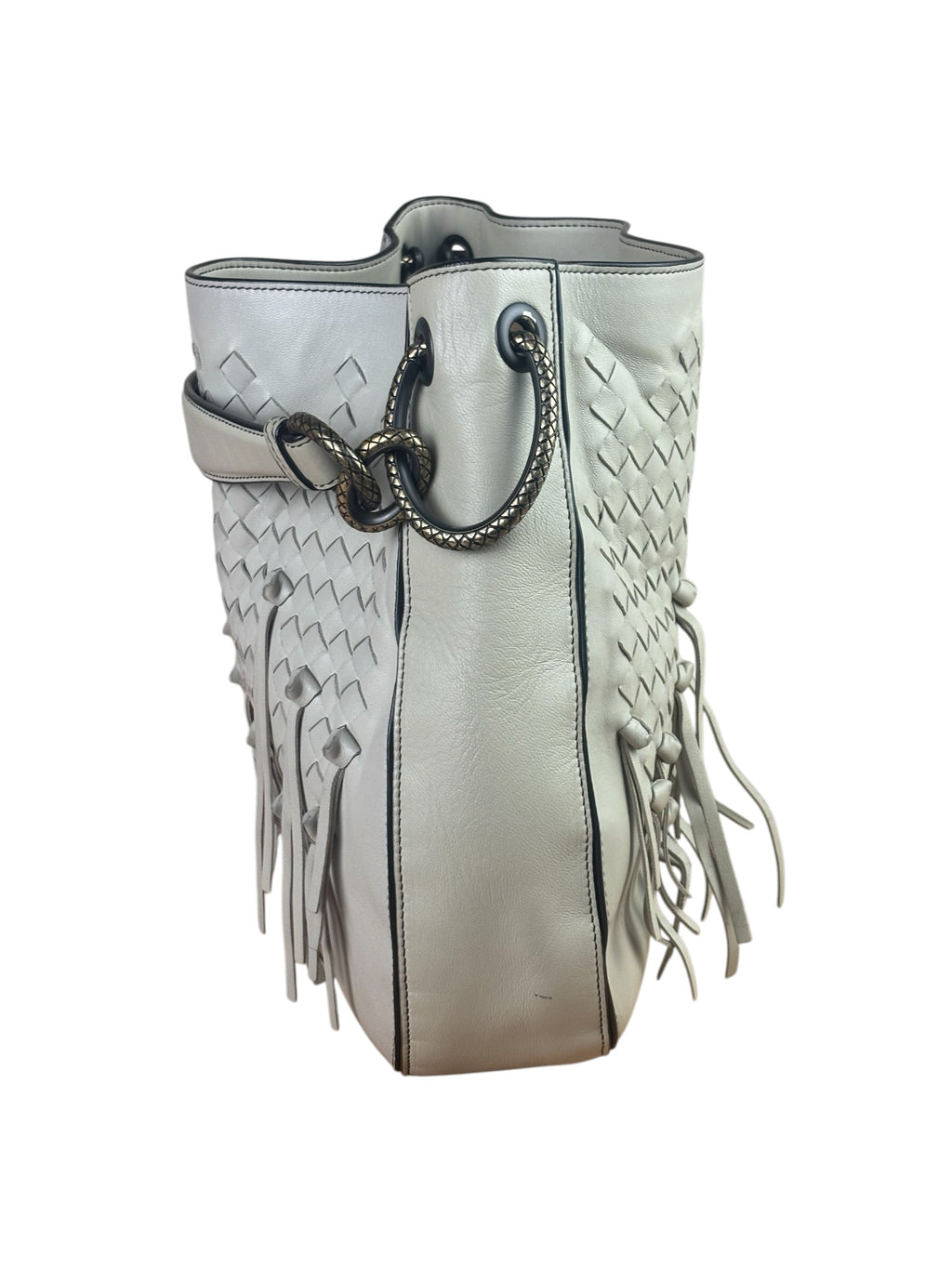 Bottega Veneta Grey Intrecciato Brio Loop Fringe Shoulder Bag